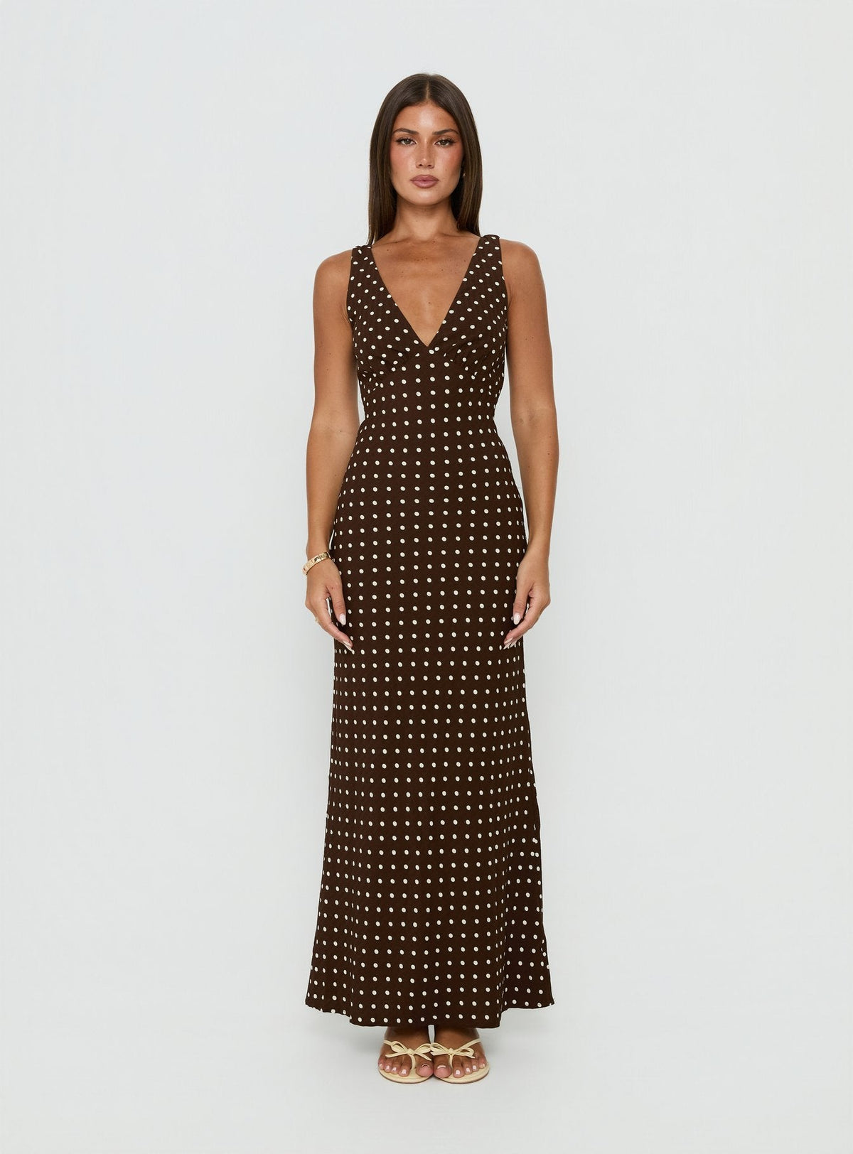 #NOVERA - Vestido Largo Malena Marrón de Lunares -