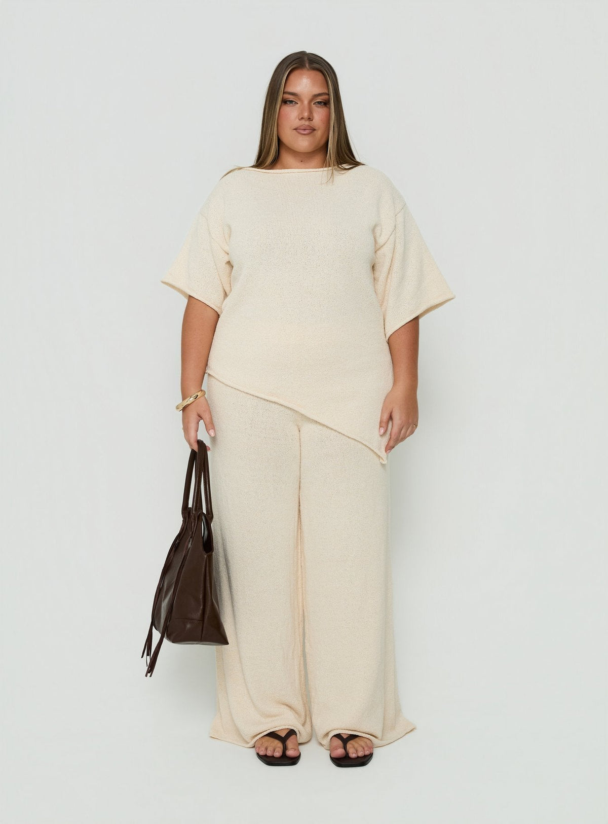 #NOVERA - Poncho Amelise Beige de Punto Talla Grande -