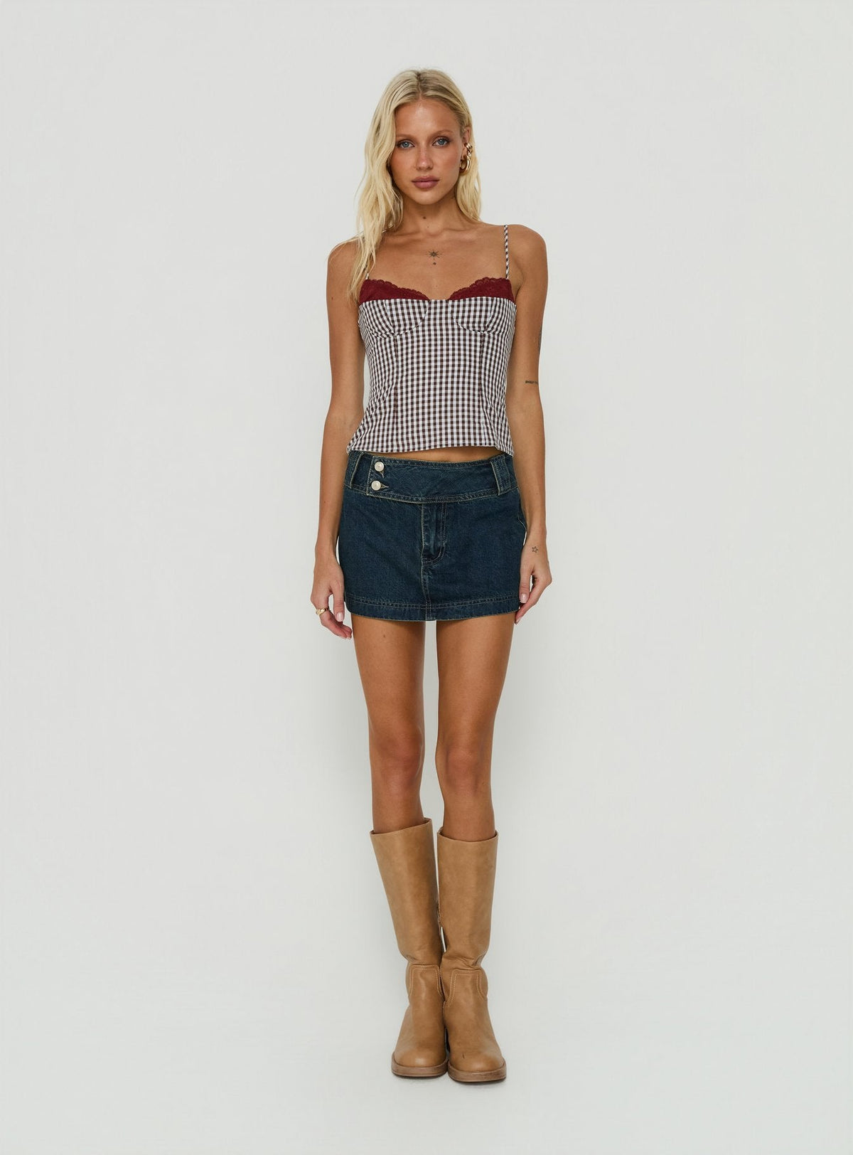 #NOVERA - Minifalda Ladena Denim Crudo de Tiro Medio -