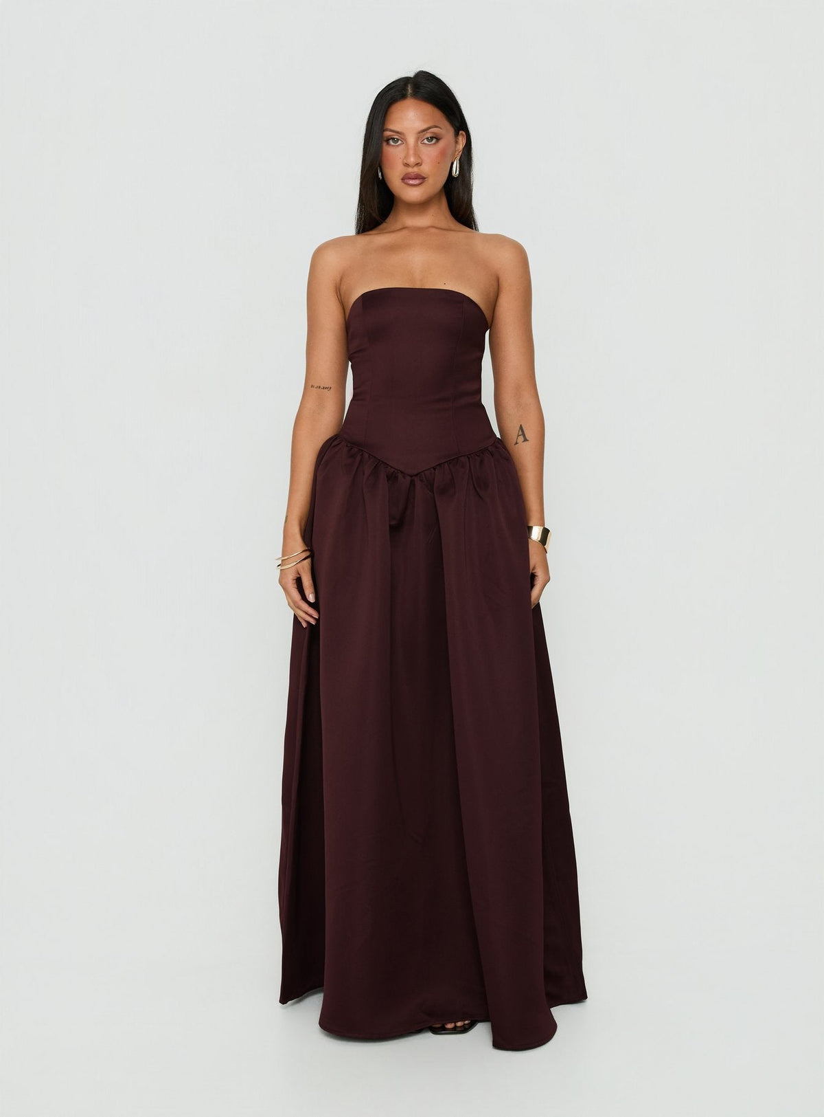 #NOVERA - Vestido Largo Candela Chocolate Palabra de Honor -