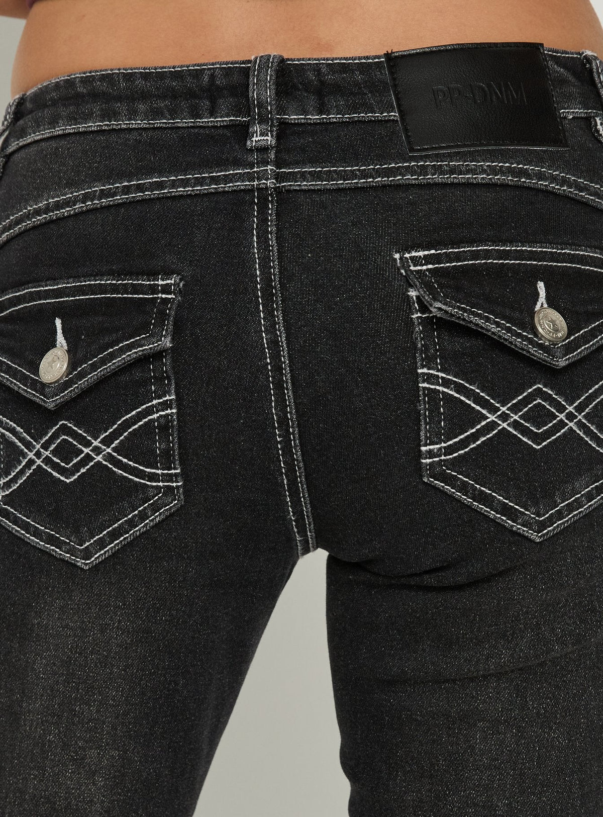 #NOVERA - Vaqueros Clynee Negros Vintage de Tiro Bajo Bootcut -