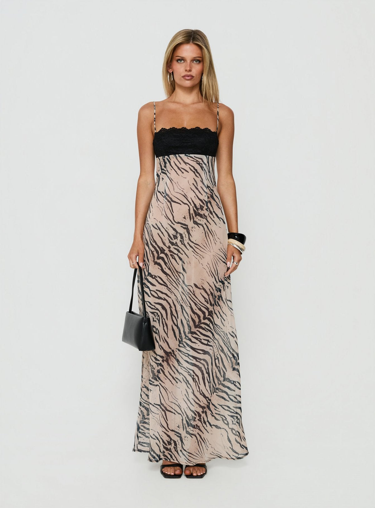 #NOVERA - Vestido Largo Kirstena Animal Print de Gasa de Encaje -