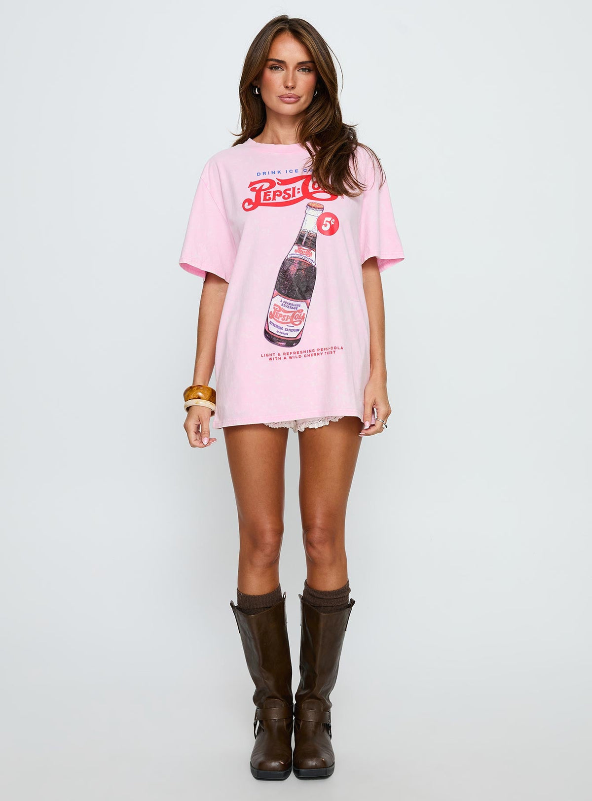 #NOVERA - Top Pepsi Cola Rosa Lavado Estampada -