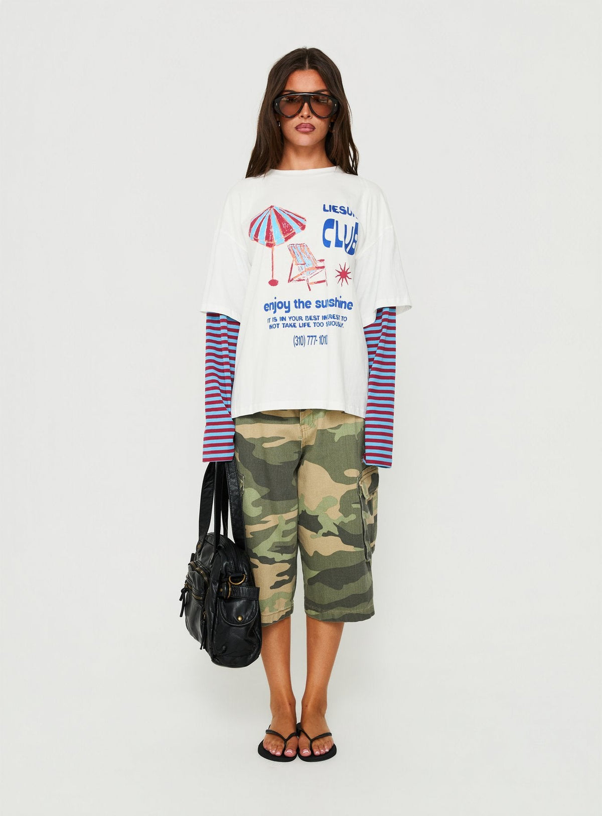 #NOVERA - Camiseta Gema Blanca y Azul de Rayas de Capas de Manga Larga -