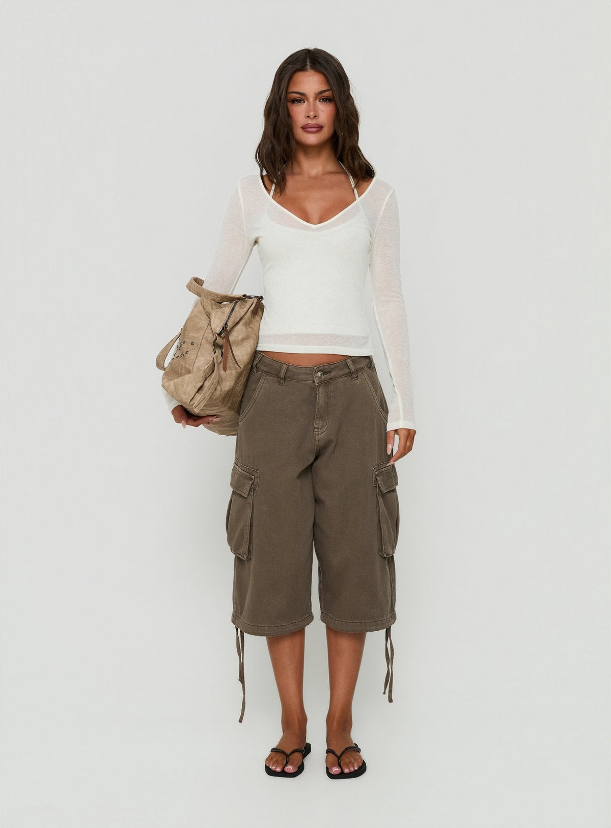 #NOVERA - Top Kaiyah Blanco Transparente con Cuello en V -