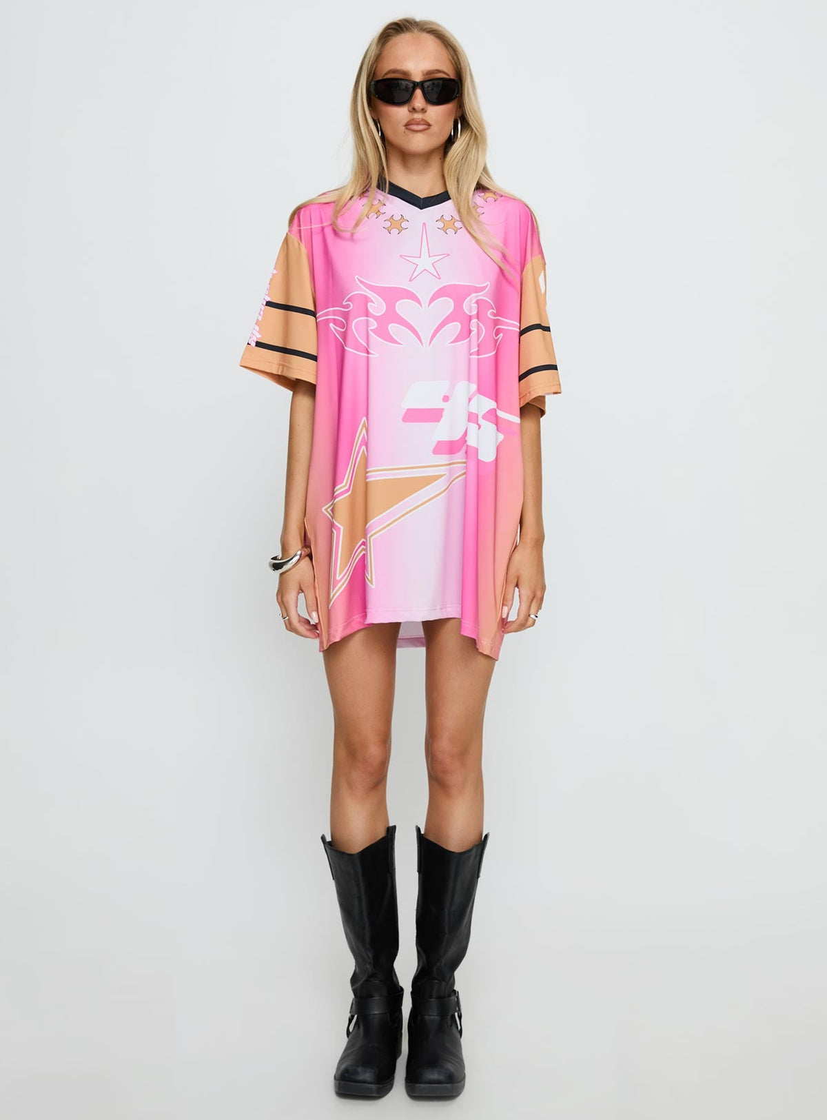 #NOVERA - Top Moto Angel Rosa y Naranja Estampada -