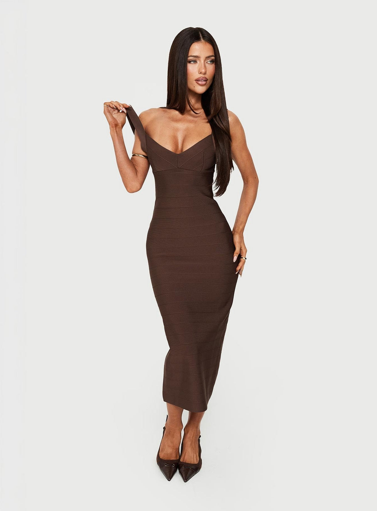 #NOVERA - Vestido Midi Justina Marrón Bandage -
