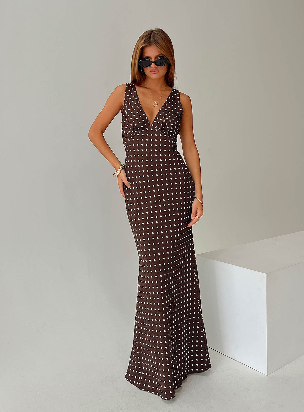 #NOVERA - Vestido Largo Malena Marrón de Lunares -