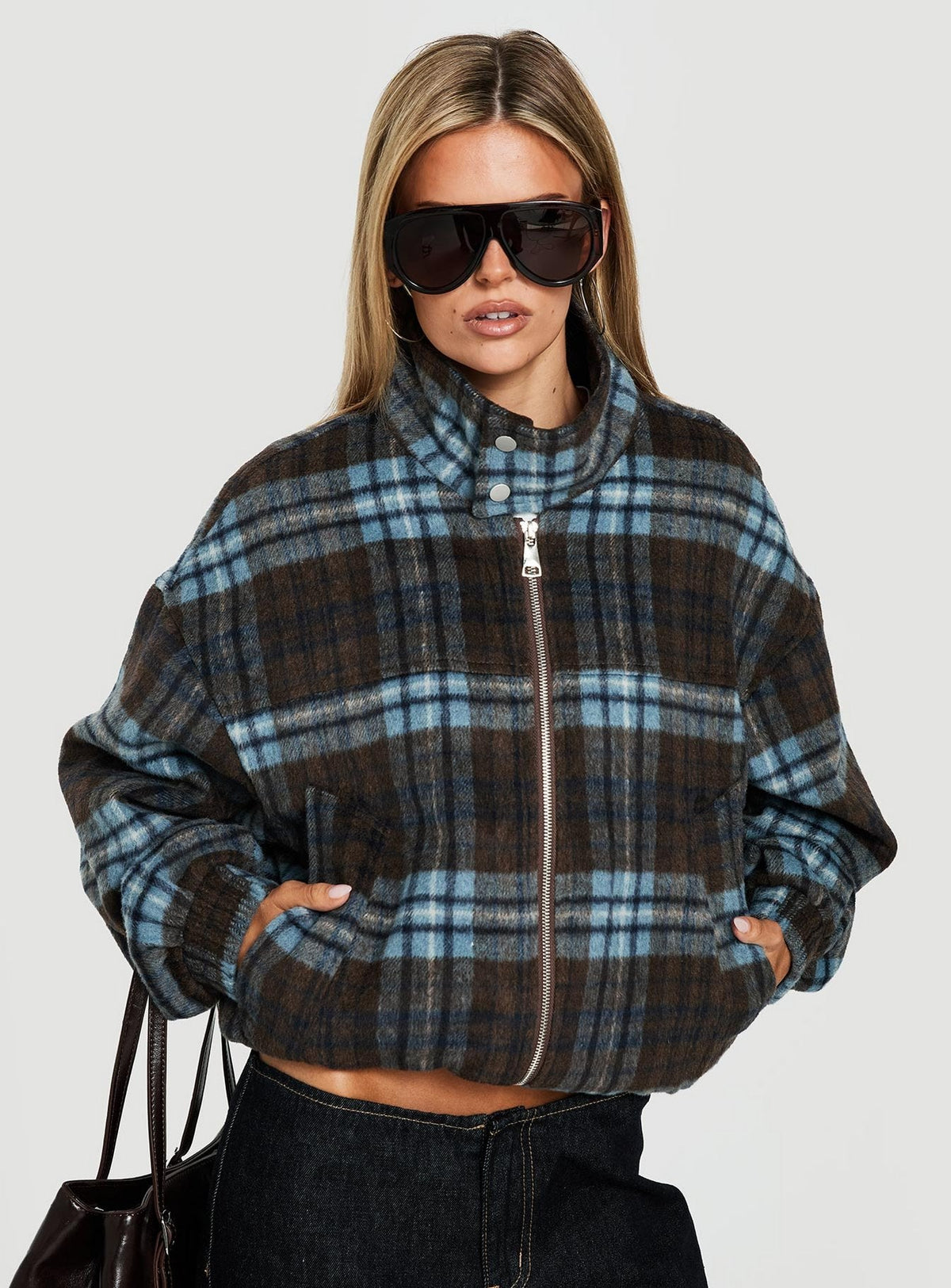 #NOVERA - Chaqueta Bomber Ellissa Azul de Cuadros -