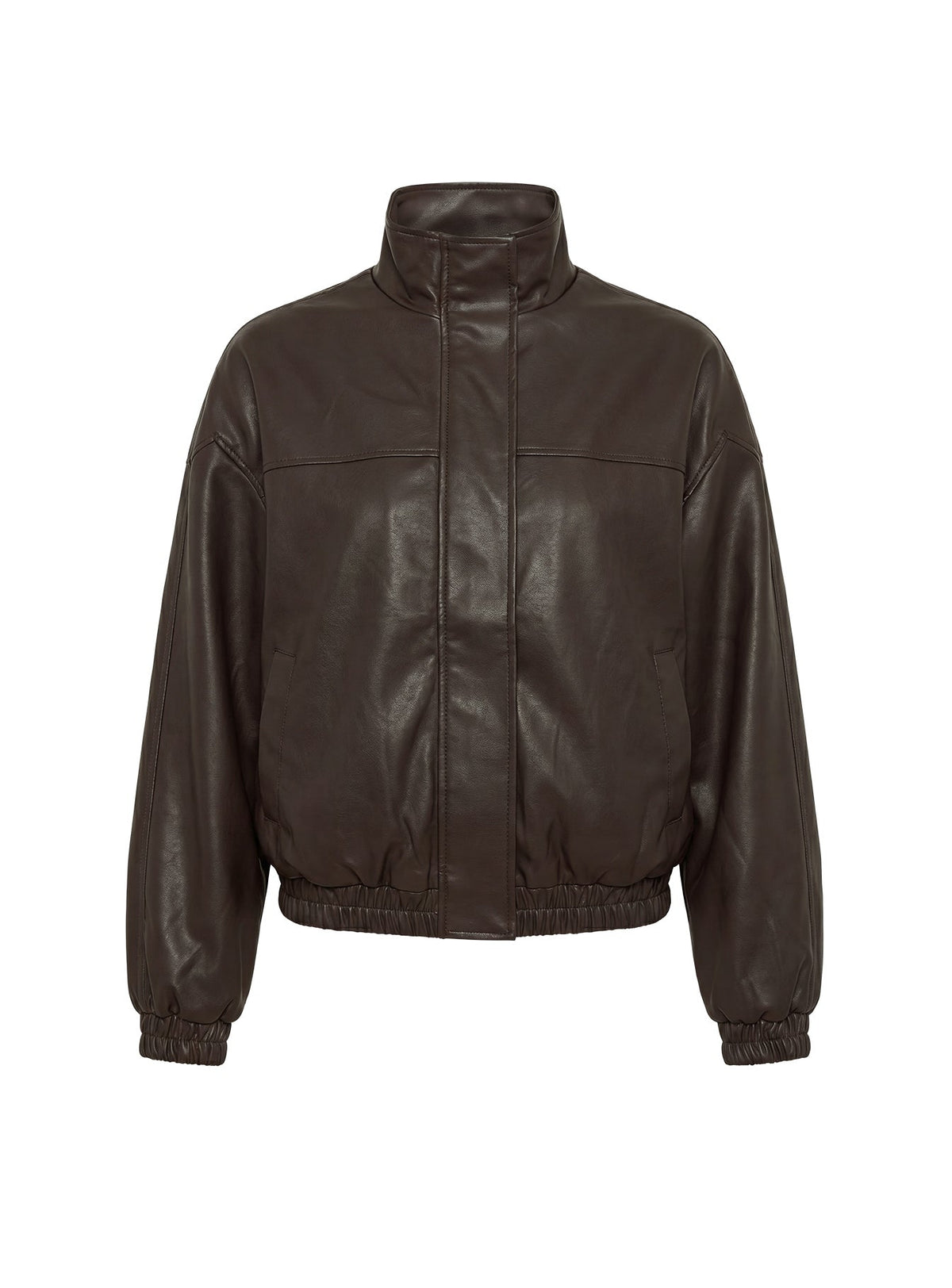 #NOVERA - Chaqueta Dialtone Marrón Lavado de Cuello Alto Efecto Piel -