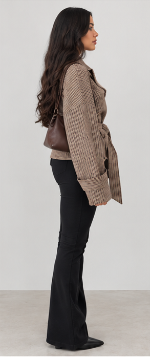 #NOVERA - Chaqueta Cruzada Otoño – Cuadros Canela