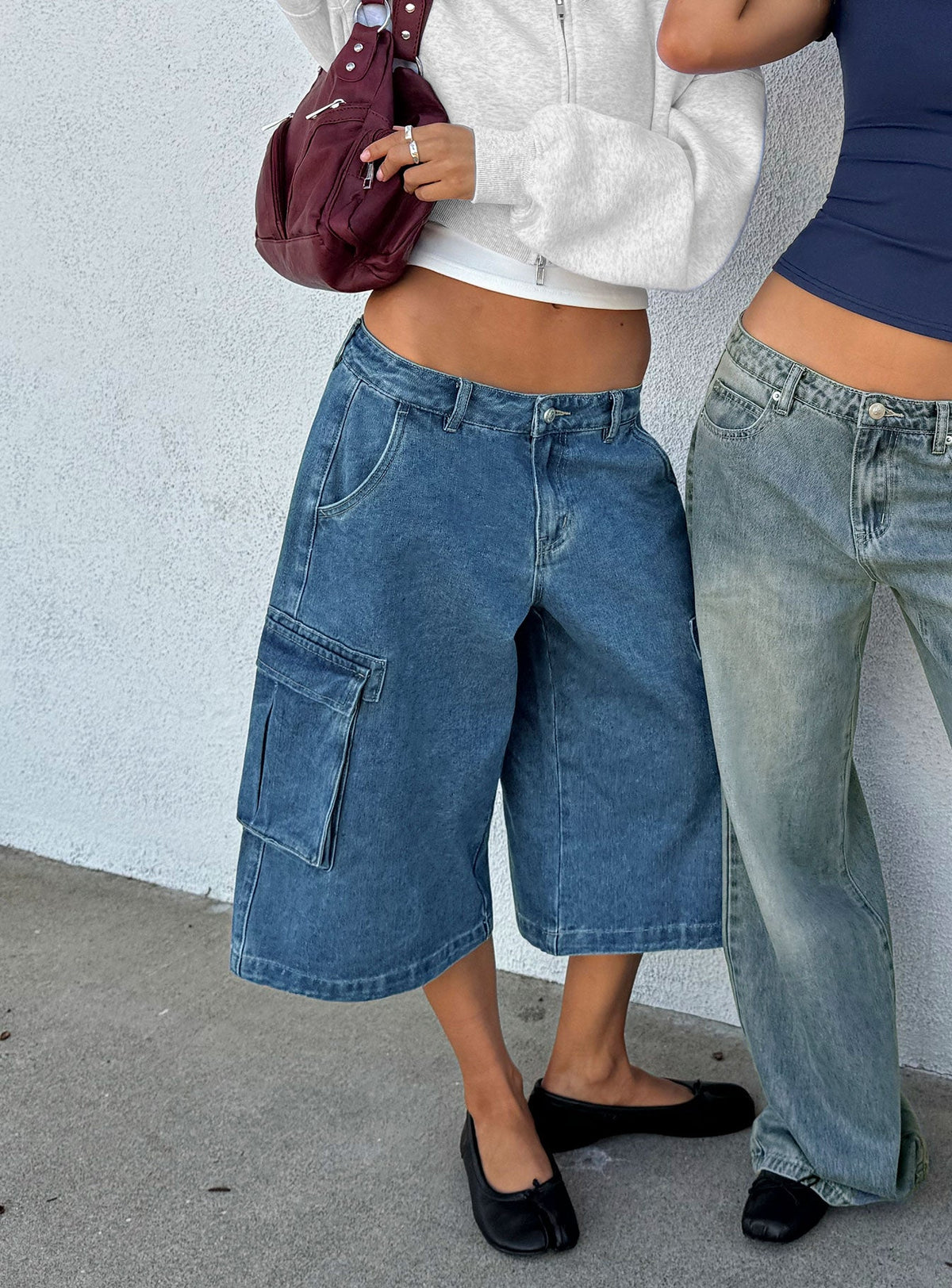 #NOVERA - Shorts Vaqueros Hudsen Azul Medio Lavado Largos Cargo -