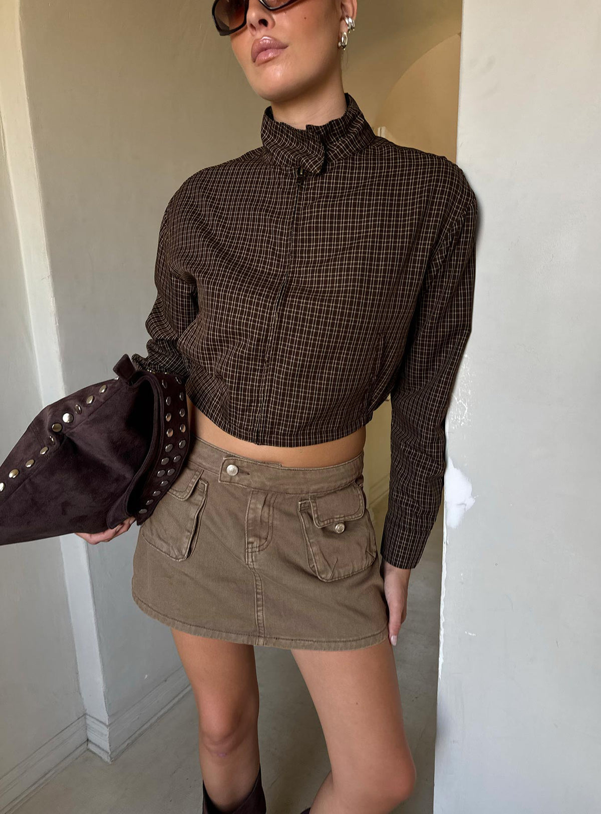 #NOVERA - Minifalda Tarza Caqui Cargo -