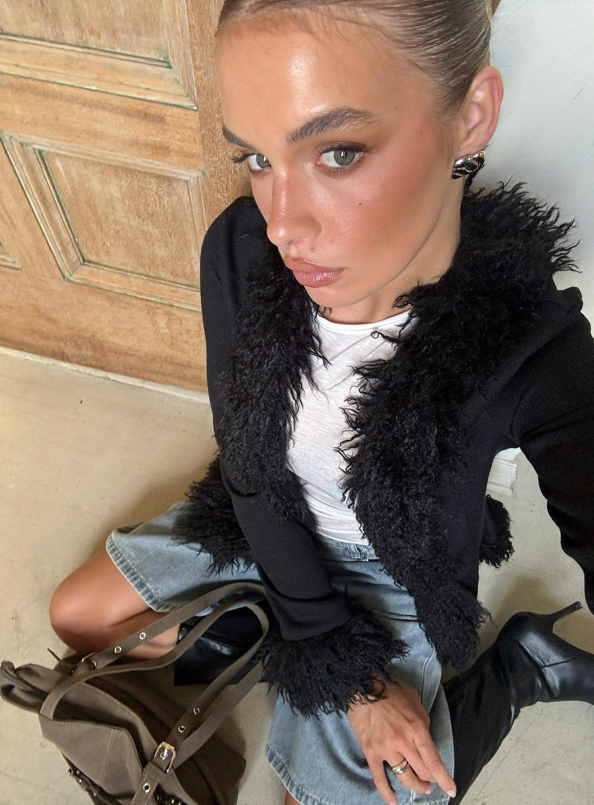#NOVERA - Cárdigan Brynlie Negro de Pelo Sintético Holgado -