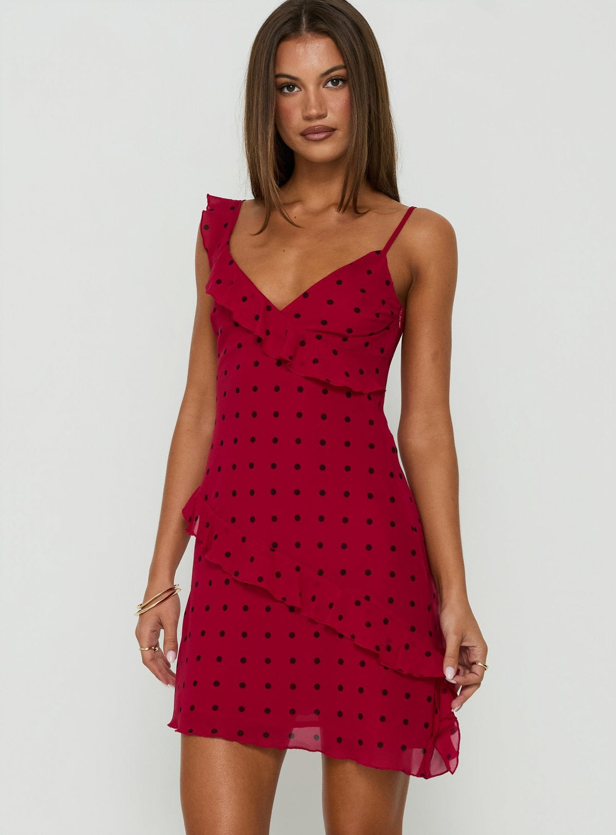 #NOVERA - Vestido Mini Cáceres Rojo de Lunares con Volantes -