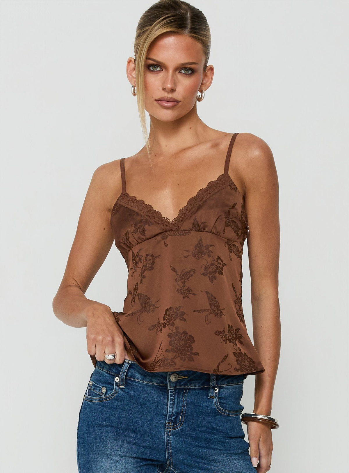 #NOVERA - Top Me Chocolate de Encaje de Flores -