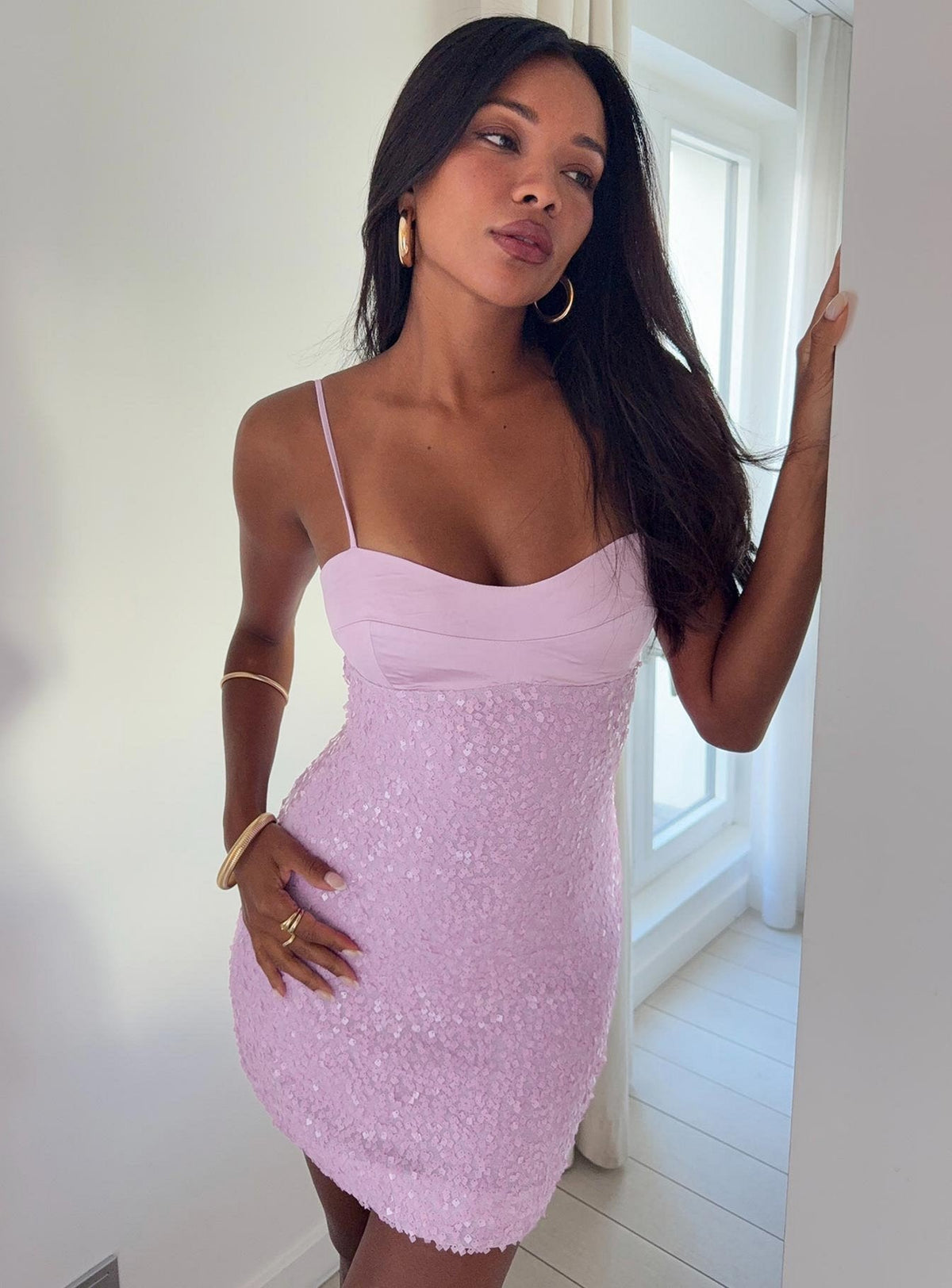 #NOVERA - Vestido Mini Alishia Lila de Satén de Lentejuelas -