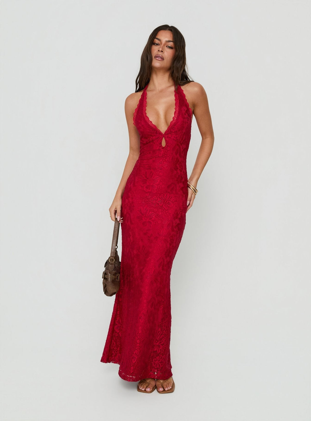 #NOVERA - Vestido Largo Kalaia Rojo de Encaje Halter -