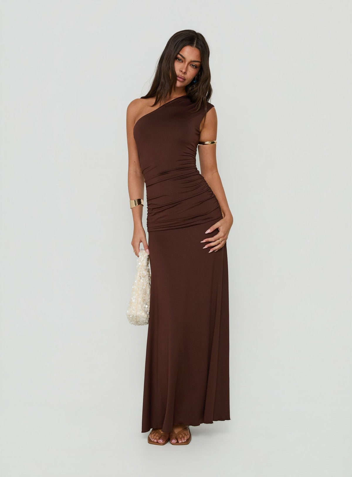 #NOVERA - Vestido Largo Gwenneth Chocolate Asimétrico -