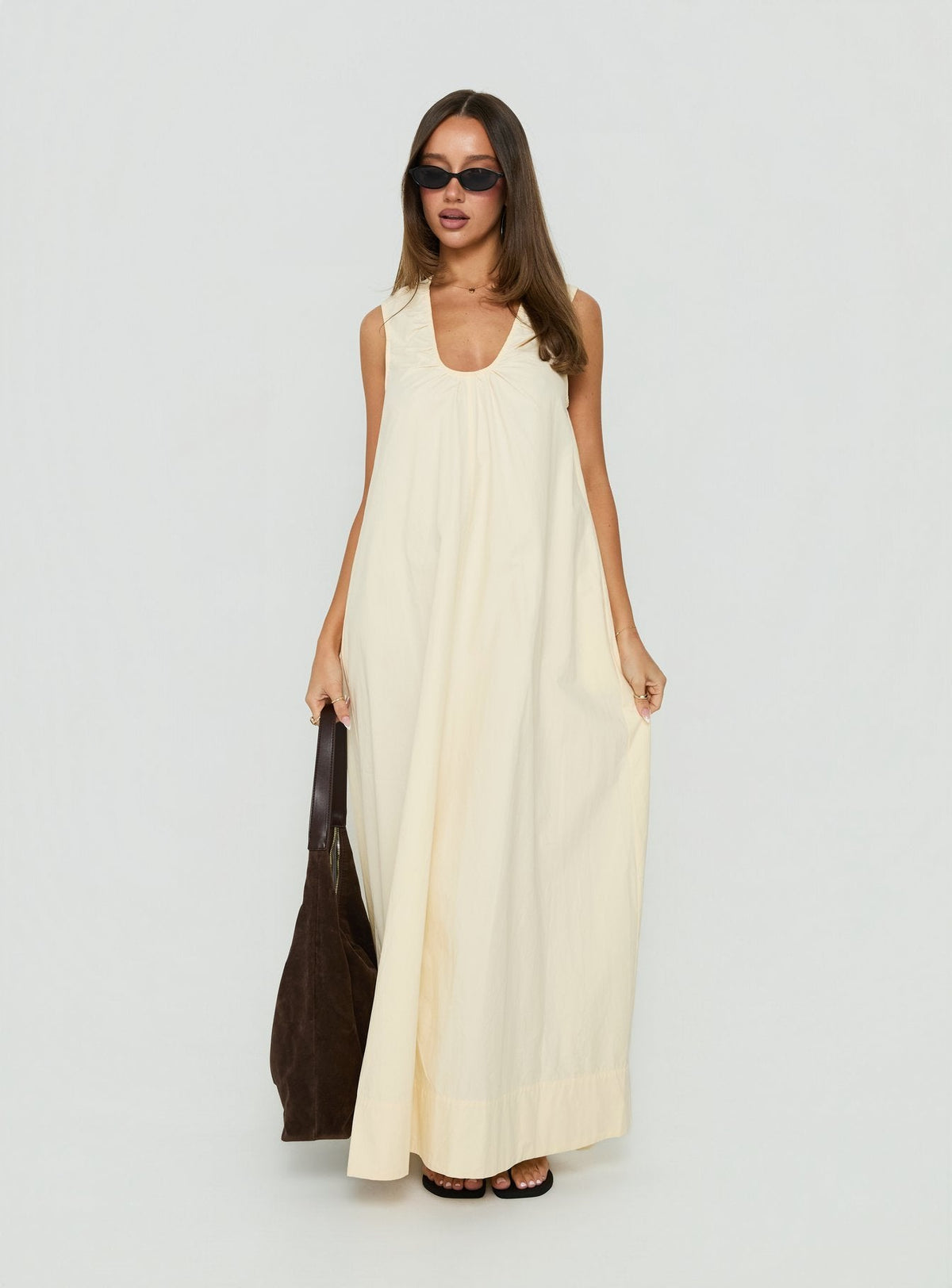 #NOVERA - Vestido Largo Eberta Amarillo Mantequilla Fruncido -