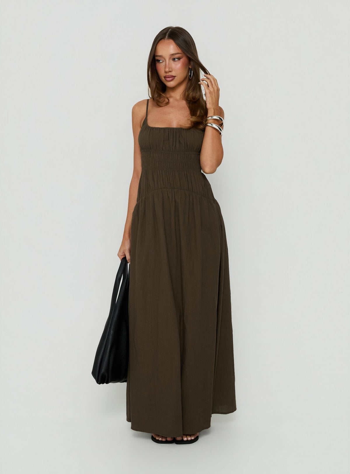 #NOVERA - Vestido Largo Magnolie Verde Fruncido -