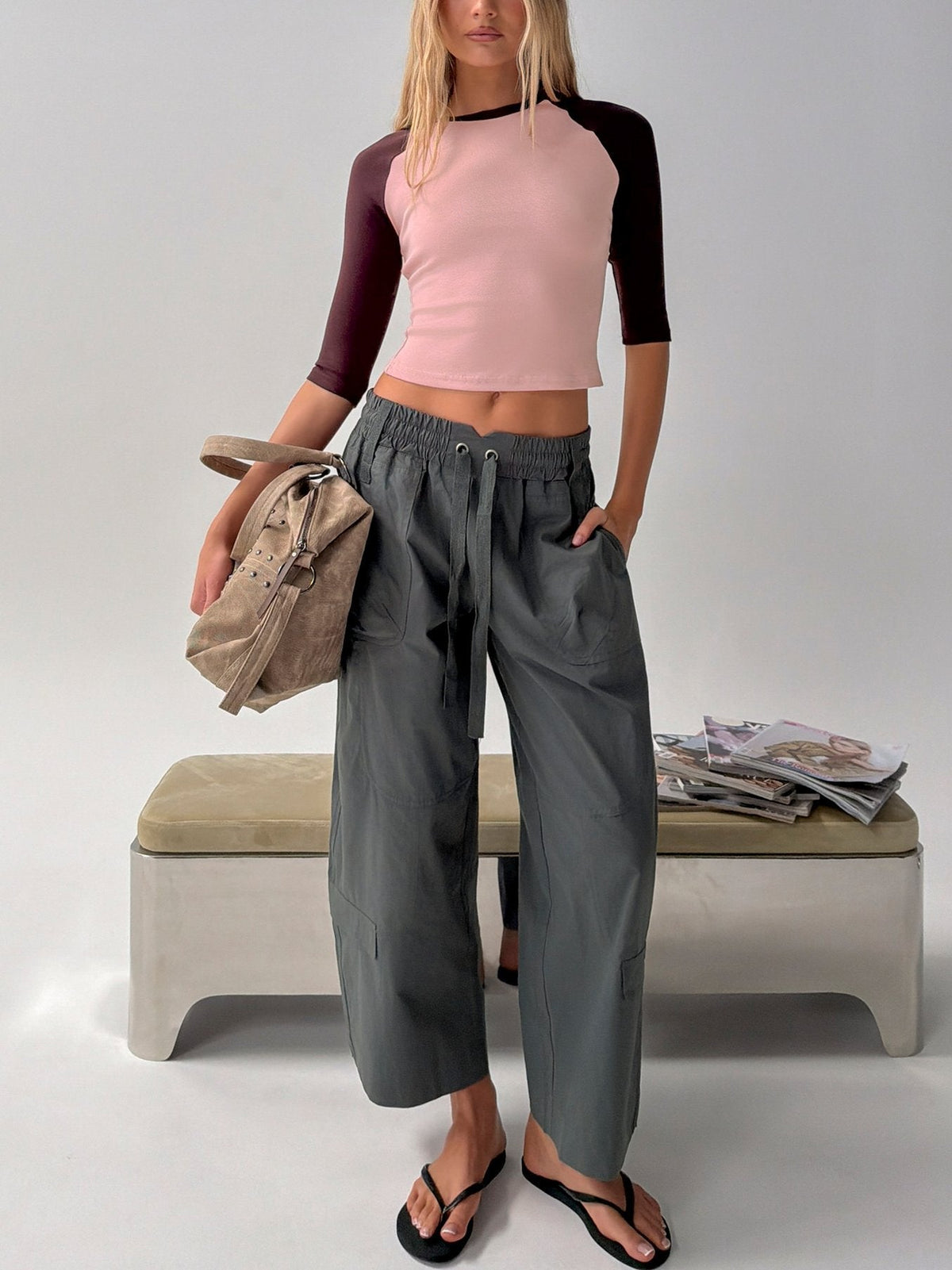 #NOVERA - Pantalón Margarita Gris Antracita Cargo -