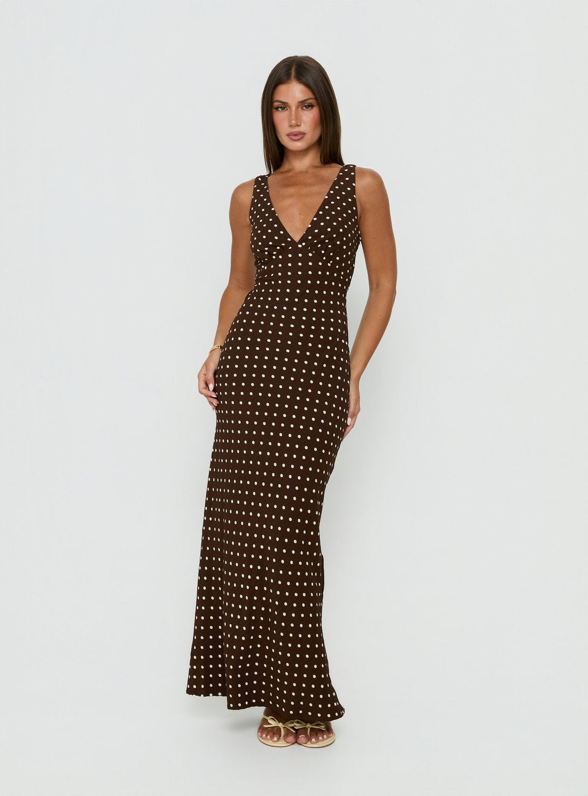 #NOVERA - Vestido Largo Malena Marrón de Lunares -