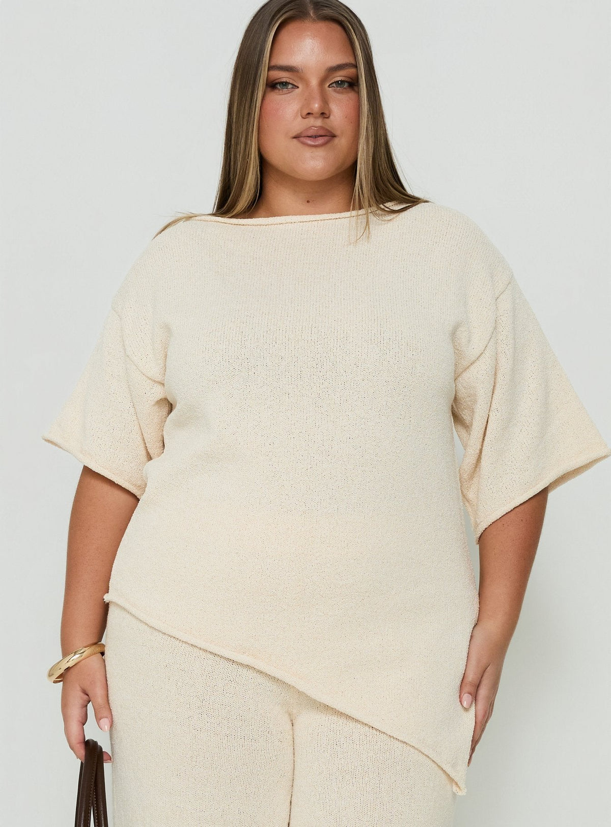 #NOVERA - Poncho Amelise Beige de Punto Talla Grande -