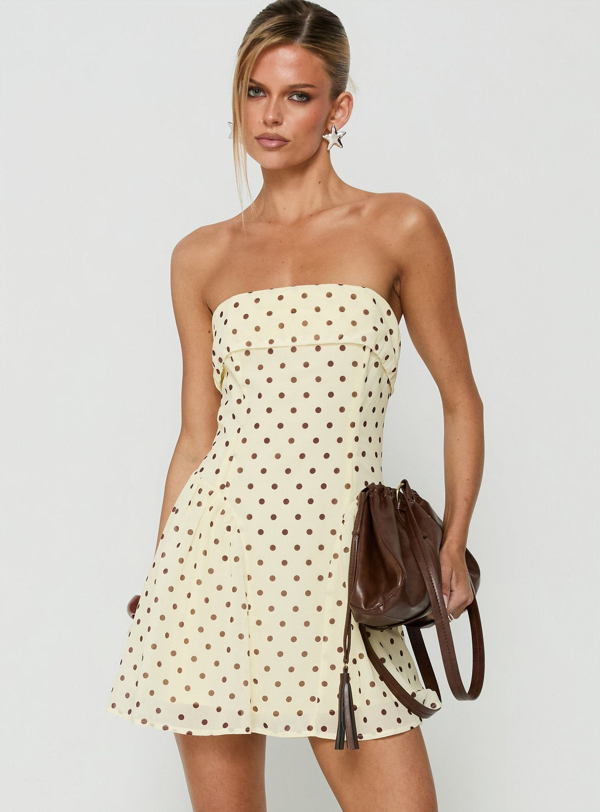 #NOVERA - Vestido Mini Dalona Amarillo de Lunares Palabra de Honor -