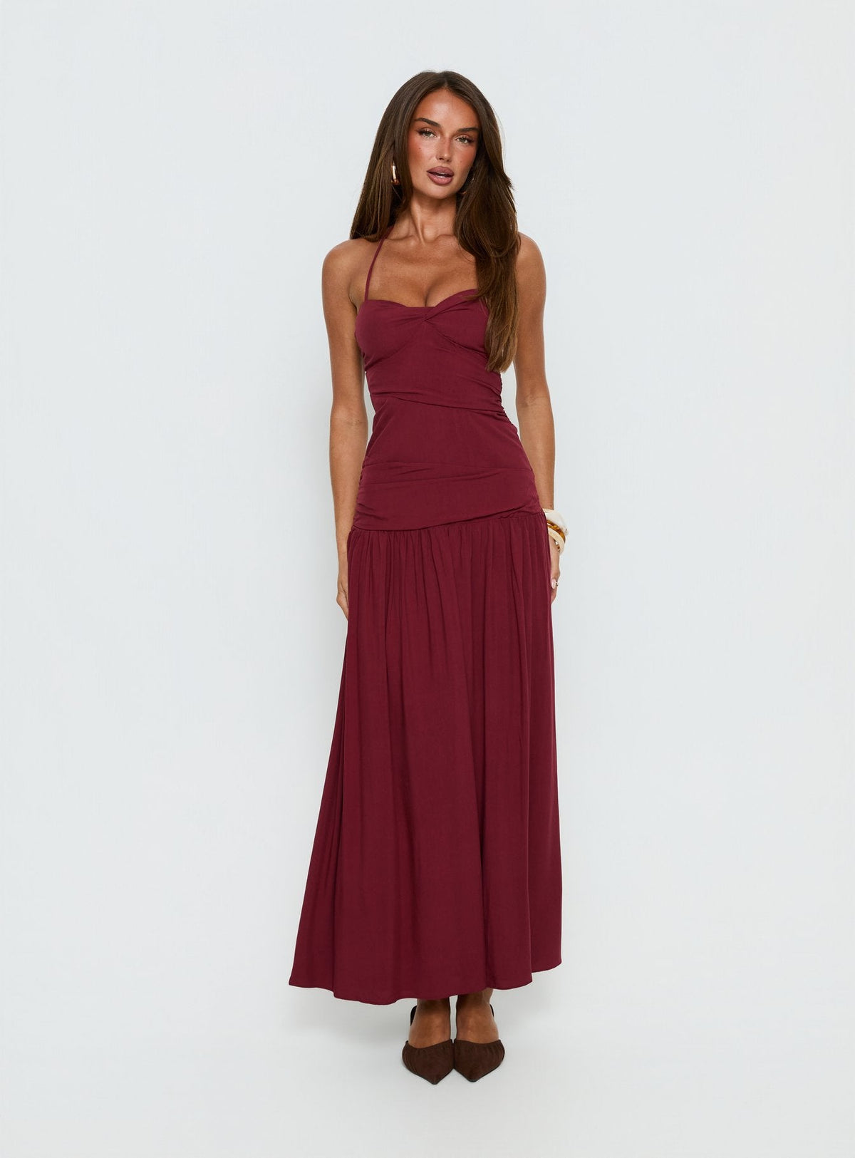 #NOVERA - Vestido Largo Marguerite Rubí Vino Halter -