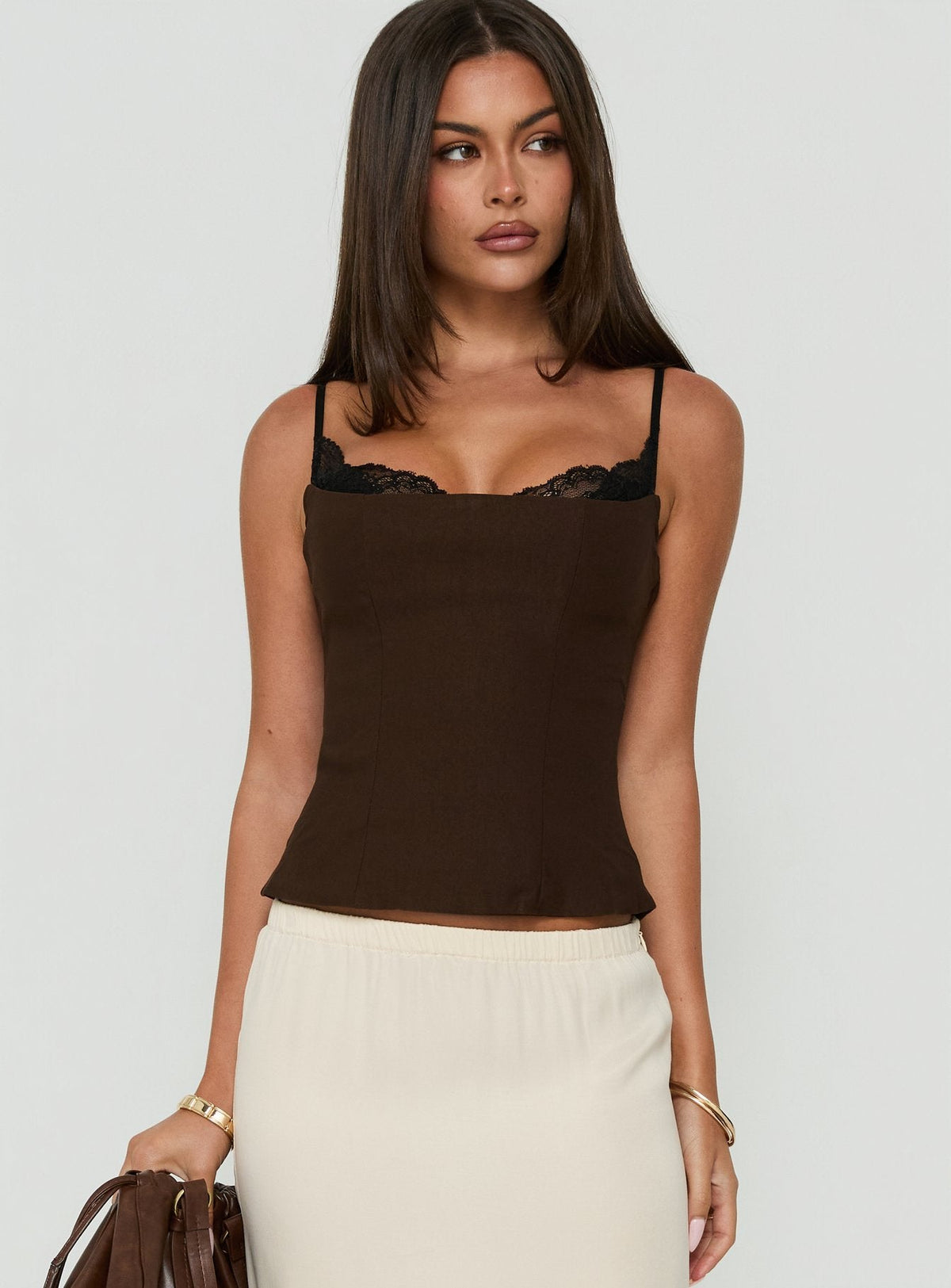 #NOVERA - Top Aroa Chocolate y Negro Corsé -