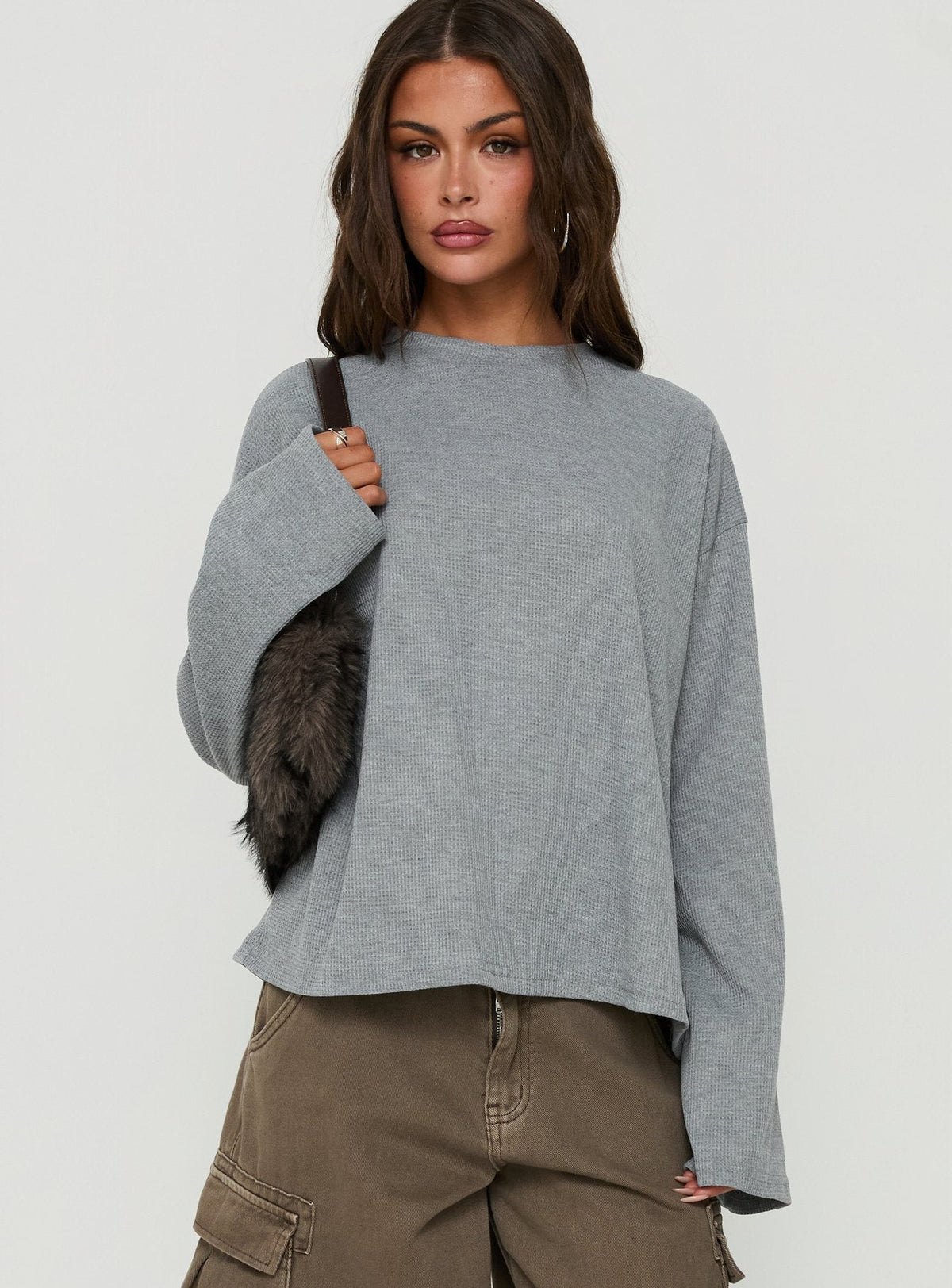 #NOVERA - Top Arlla Gris de Gofre de Manga Larga -