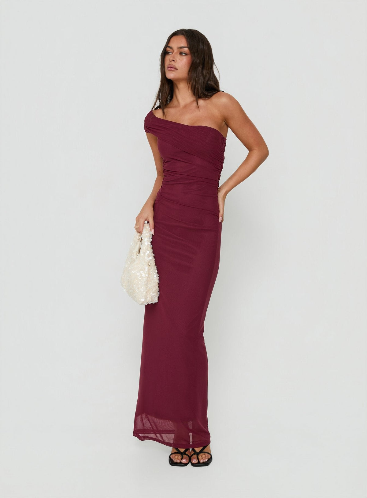 #NOVERA - Vestido Largo Spritzia Ciruela Asimétrico -
