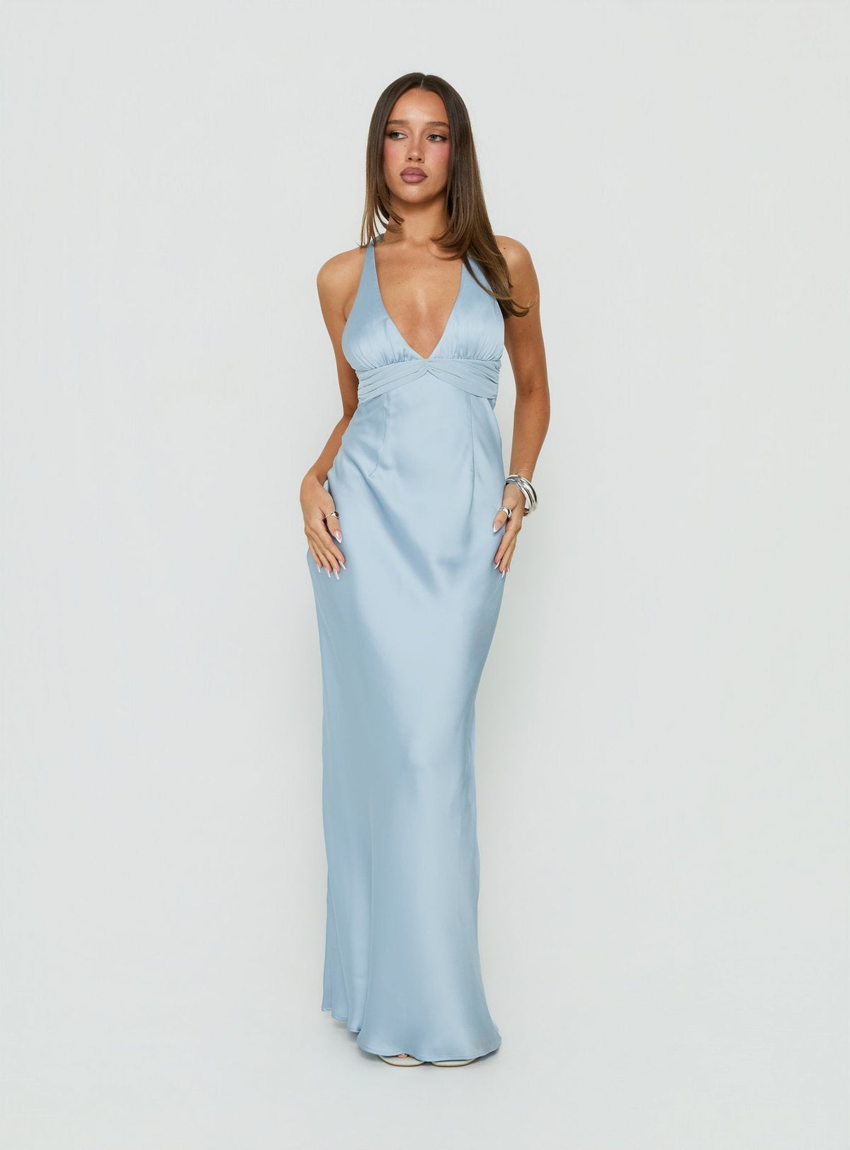 #NOVERA - Vestido Largo Odyssa Azul Pizarra Halter -