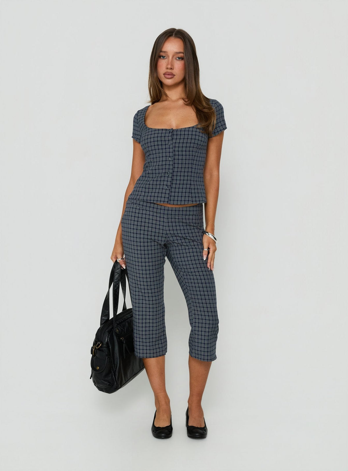#NOVERA - Pantalón Capri Mayvie Azul Marino de Cuadros -