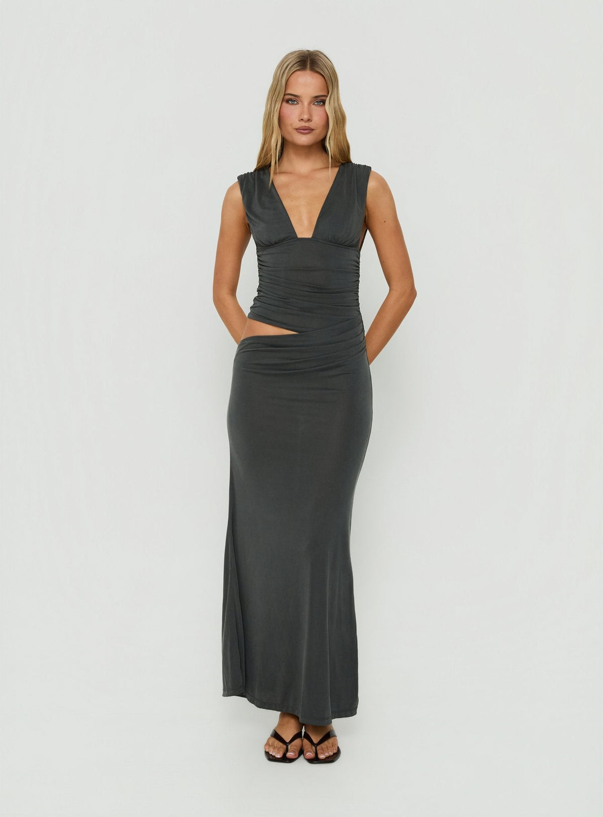 #NOVERA - Vestido Largo Evelen Gris de Tirante Ancho -