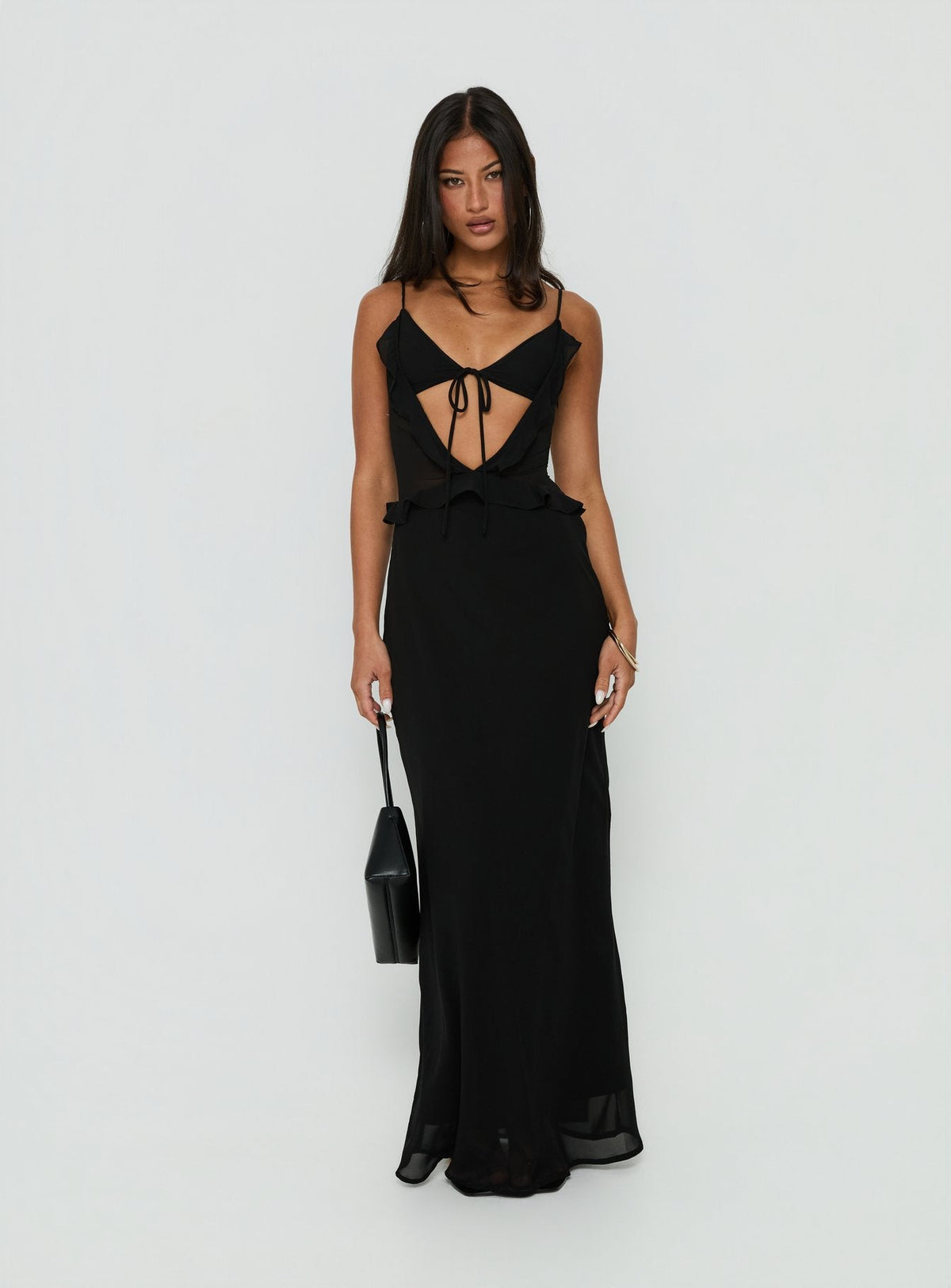 #NOVERA - Vestido Largo Isamia Negro con Volantes -