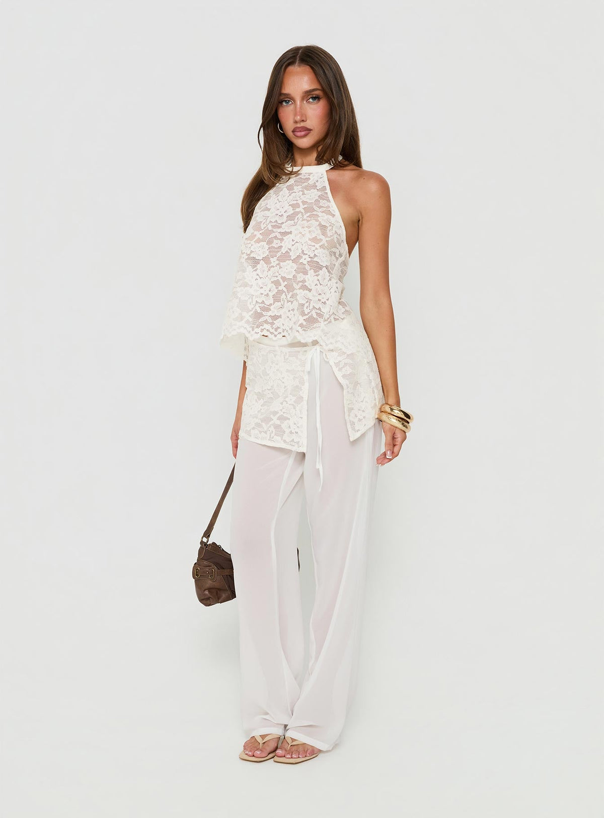 #NOVERA - Pantalón Claudie Blanco de Capas de Encaje -