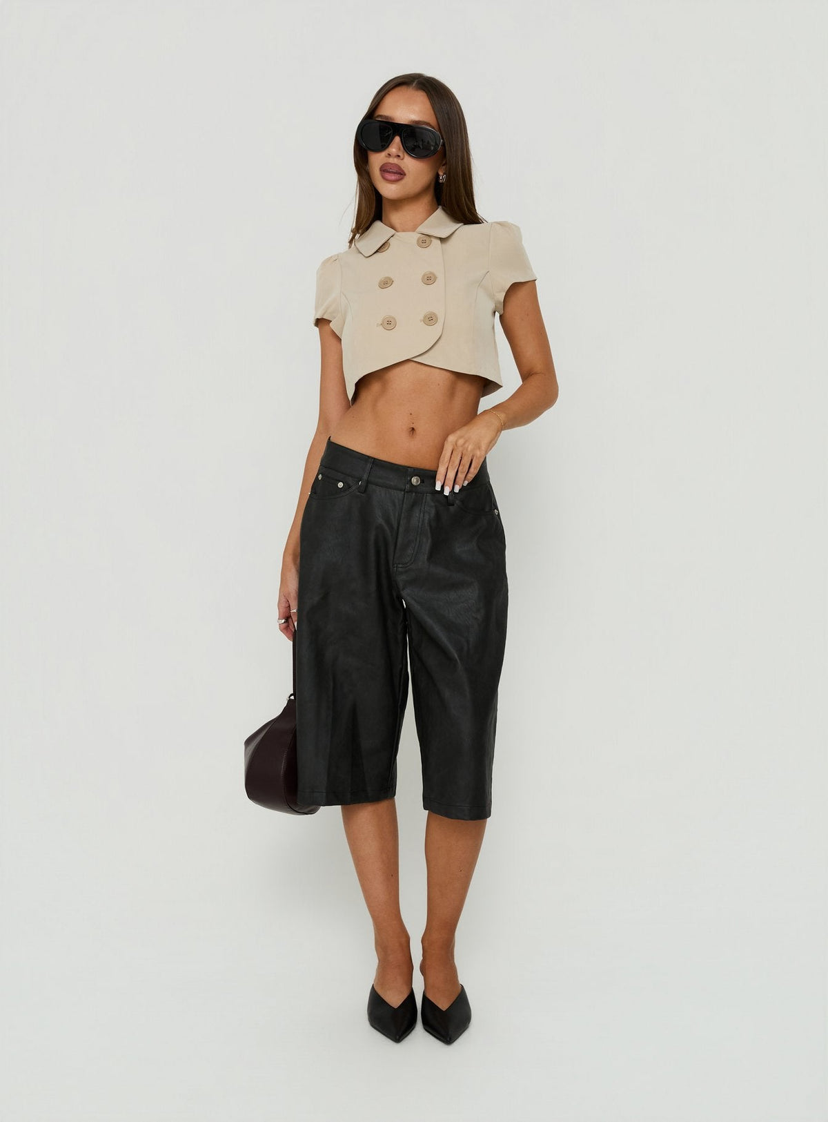 #NOVERA - Shorts Paula Negros Efecto Piel Largos -
