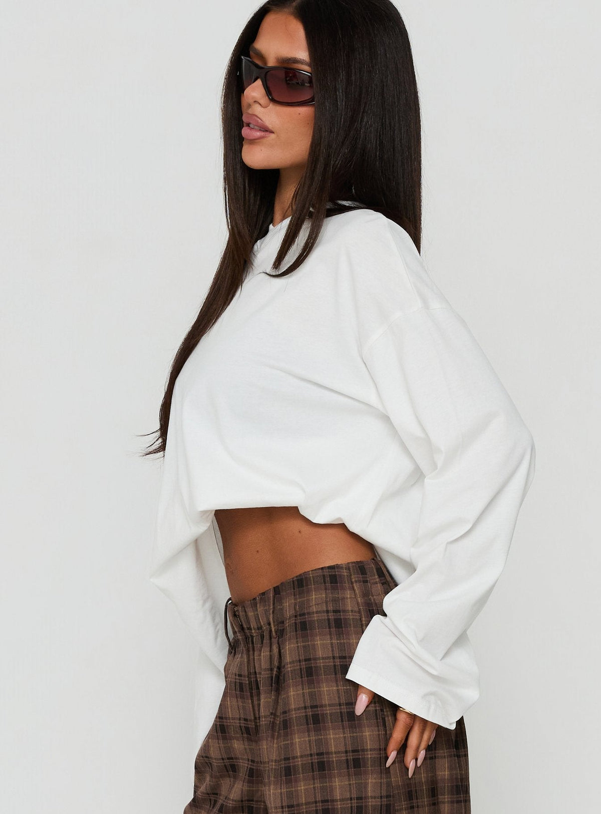 #NOVERA - Top Luna Blanco de Manga Larga con Cuello en V -
