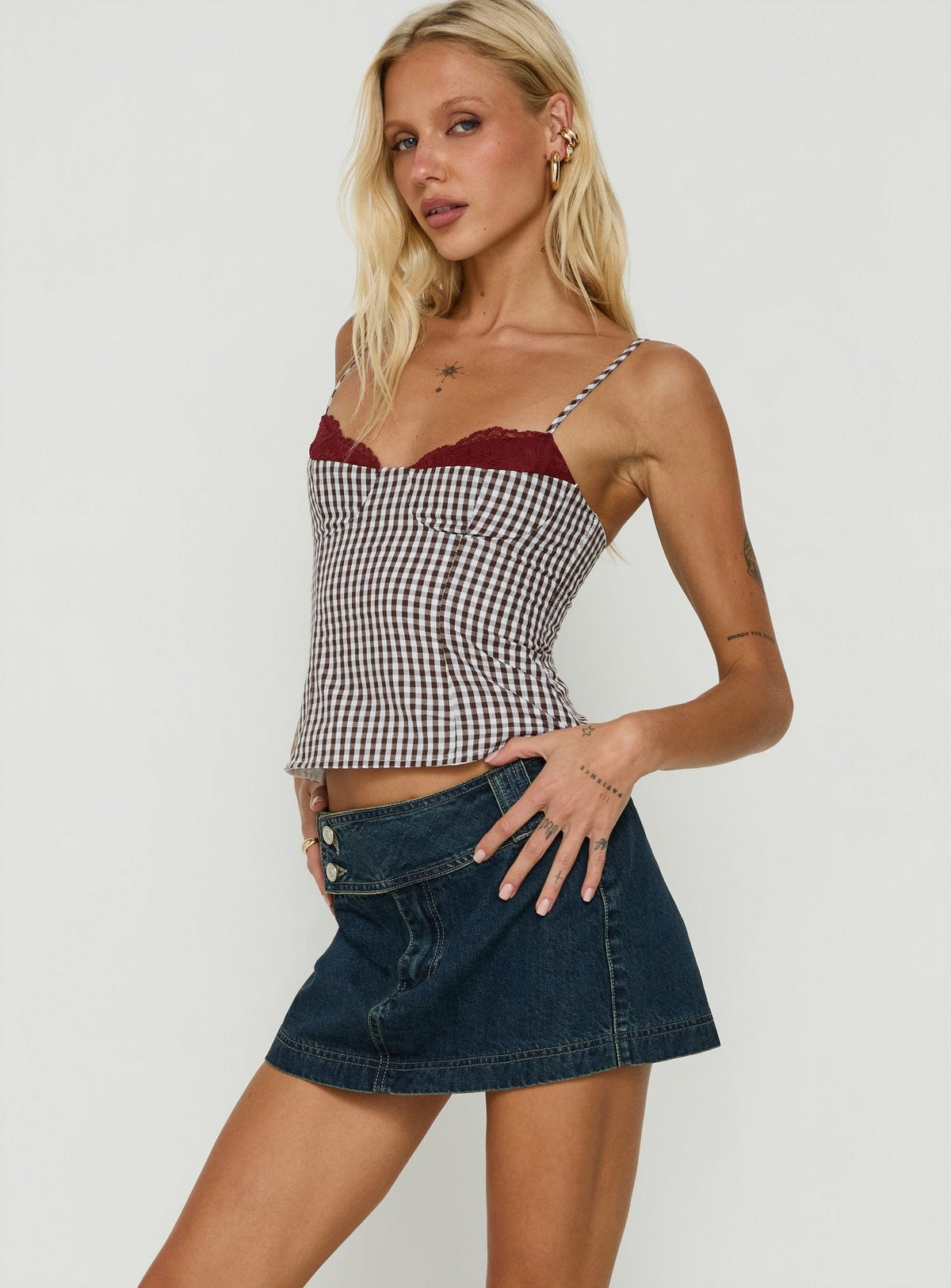#NOVERA - Minifalda Ladena Denim Crudo de Tiro Medio -