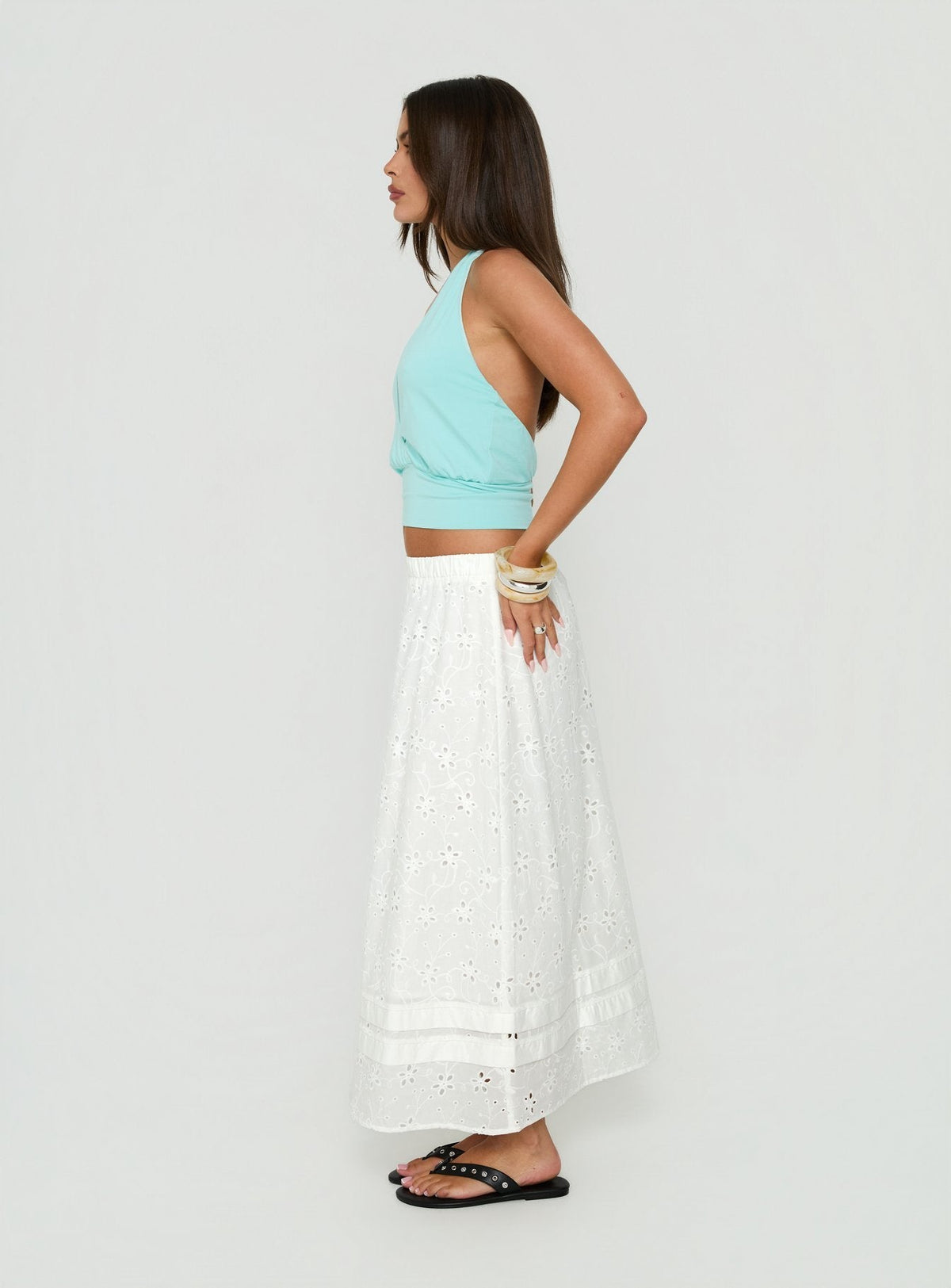 #NOVERA - Falda Larga Isolie Blanca de Volantes -