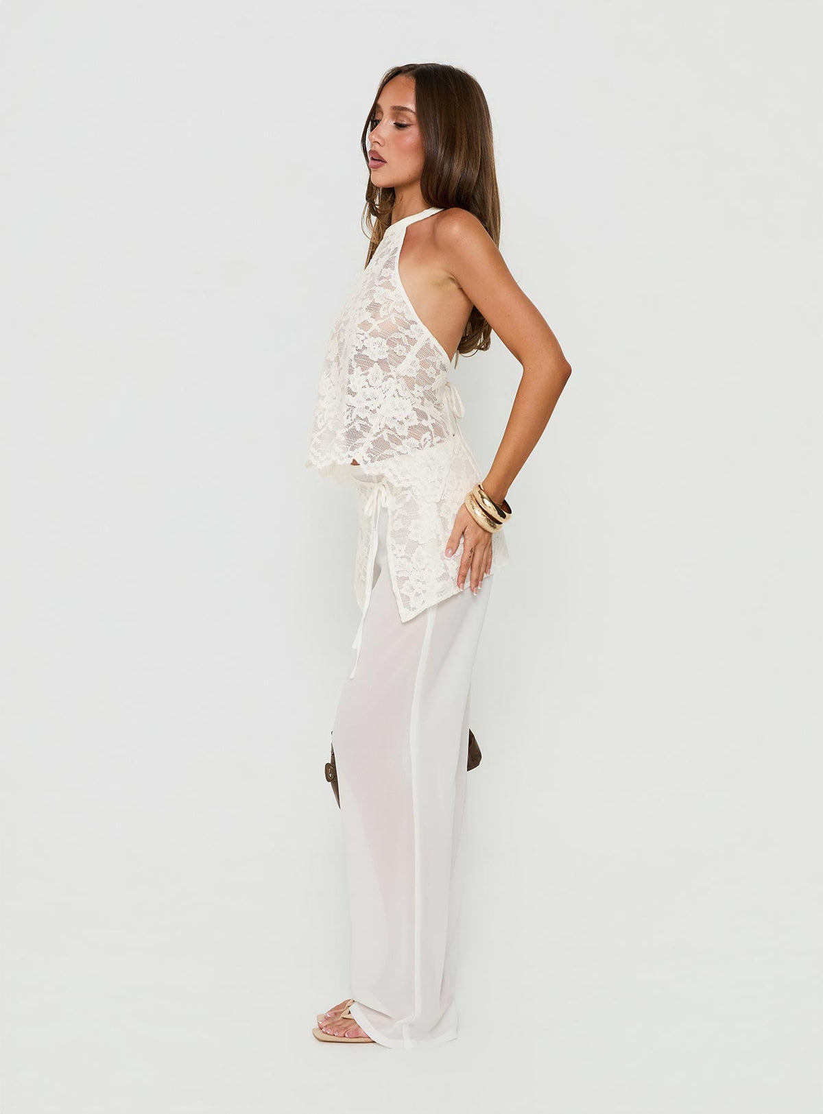 #NOVERA - Pantalón Claudie Blanco de Capas de Encaje -