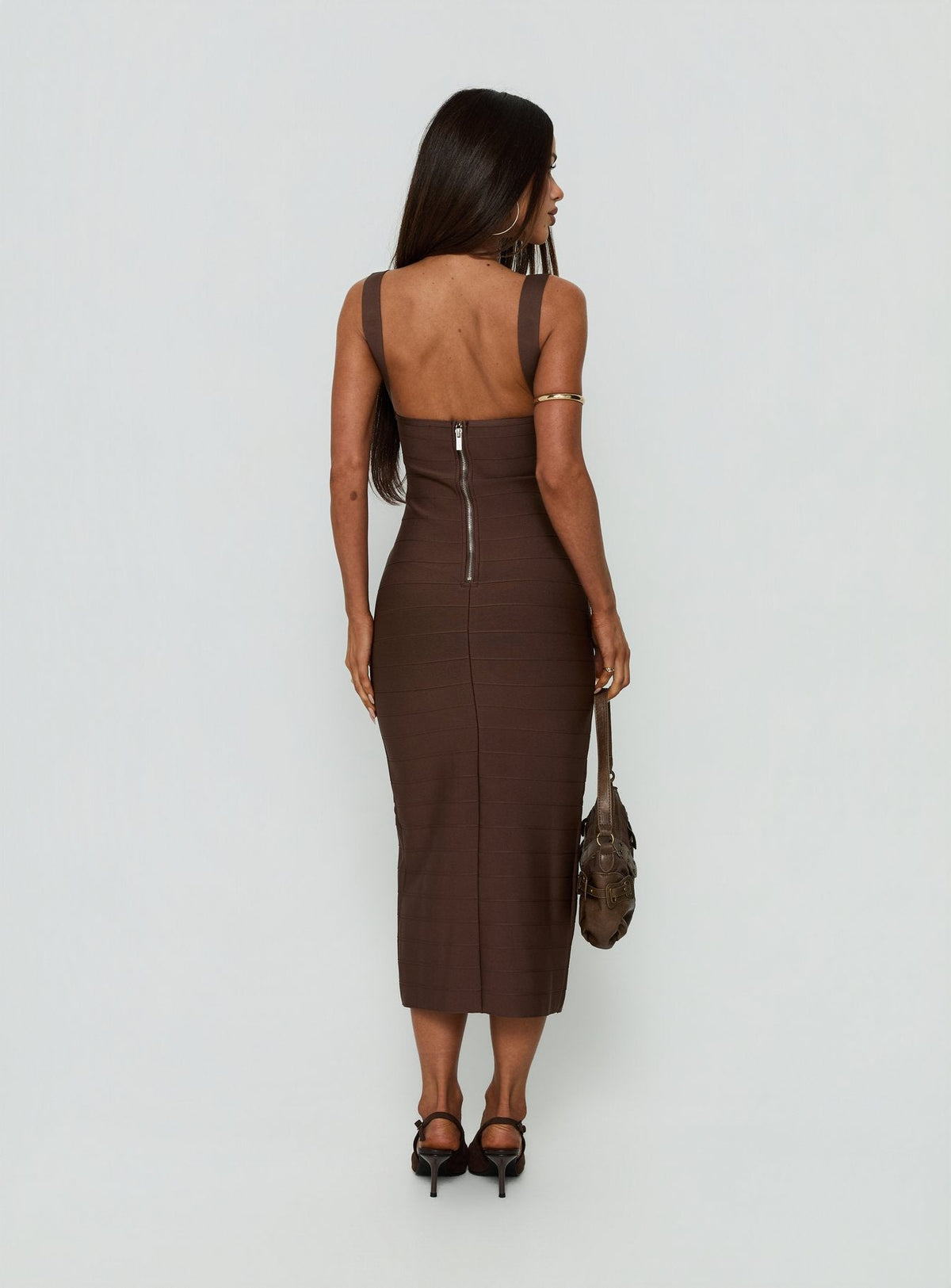 #NOVERA - Vestido Midi Justina Marrón Bandage -