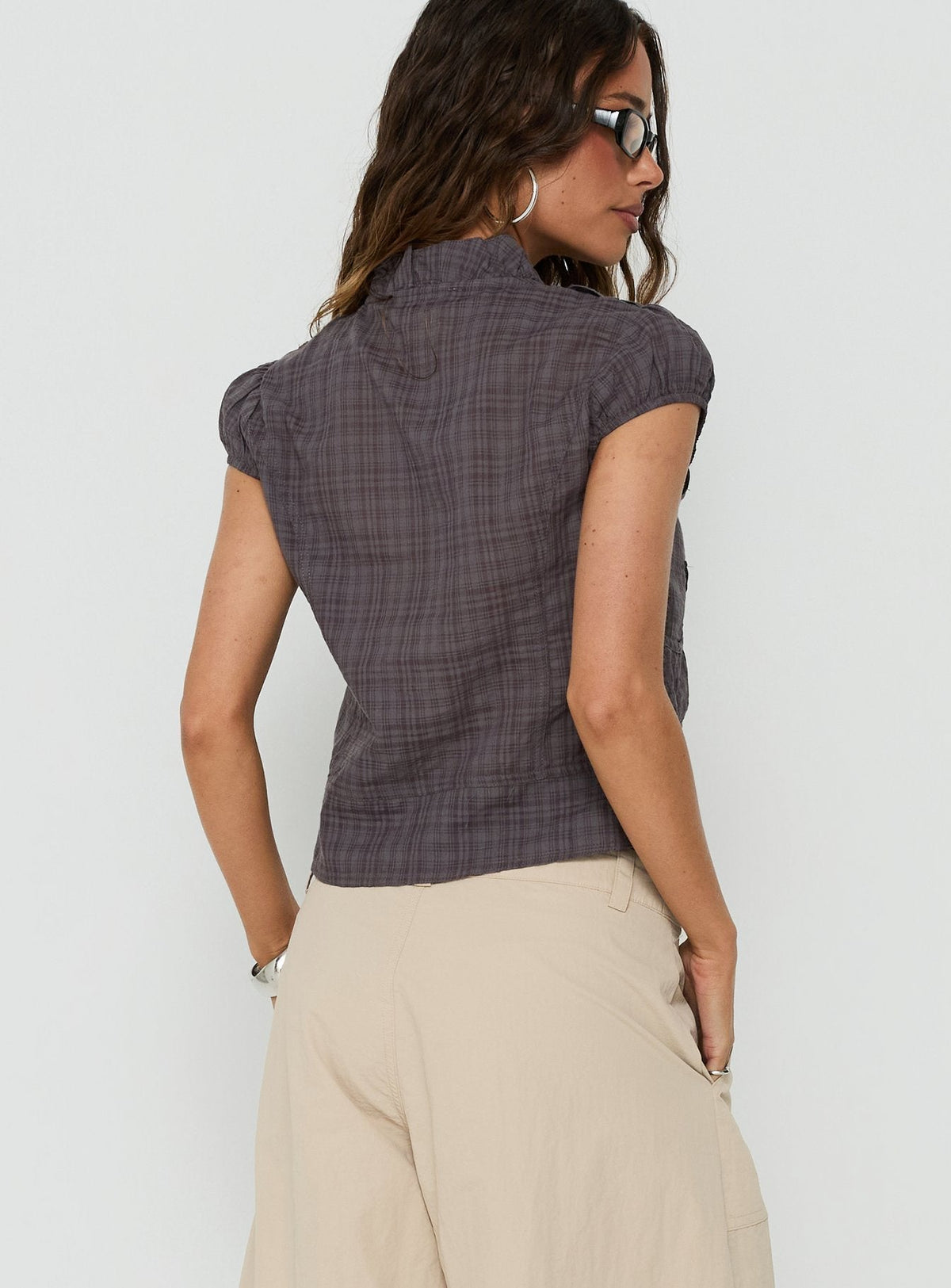 #NOVERA - Top Aryalda Multicolor de Cuadros de Manga Corta -