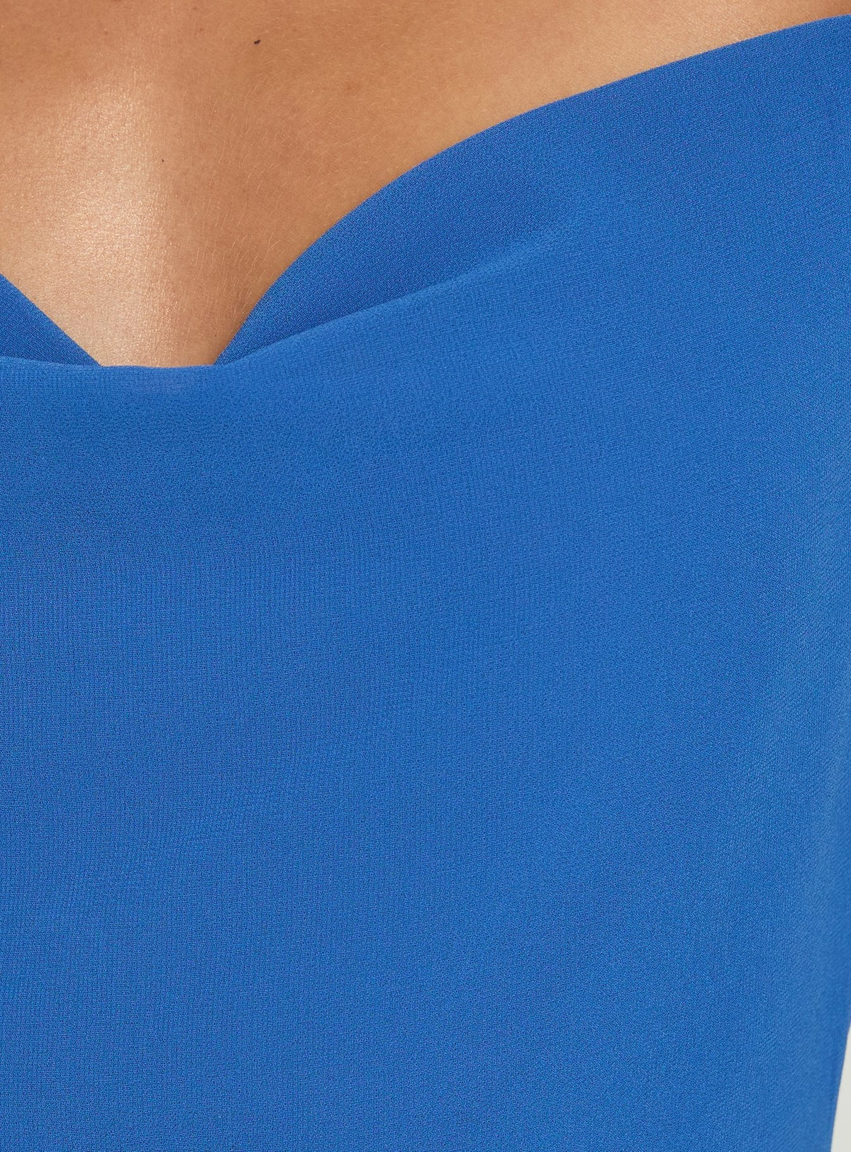#NOVERA - Vestido Largo Jysela Azul Oscuro con Cuello Drapeado -