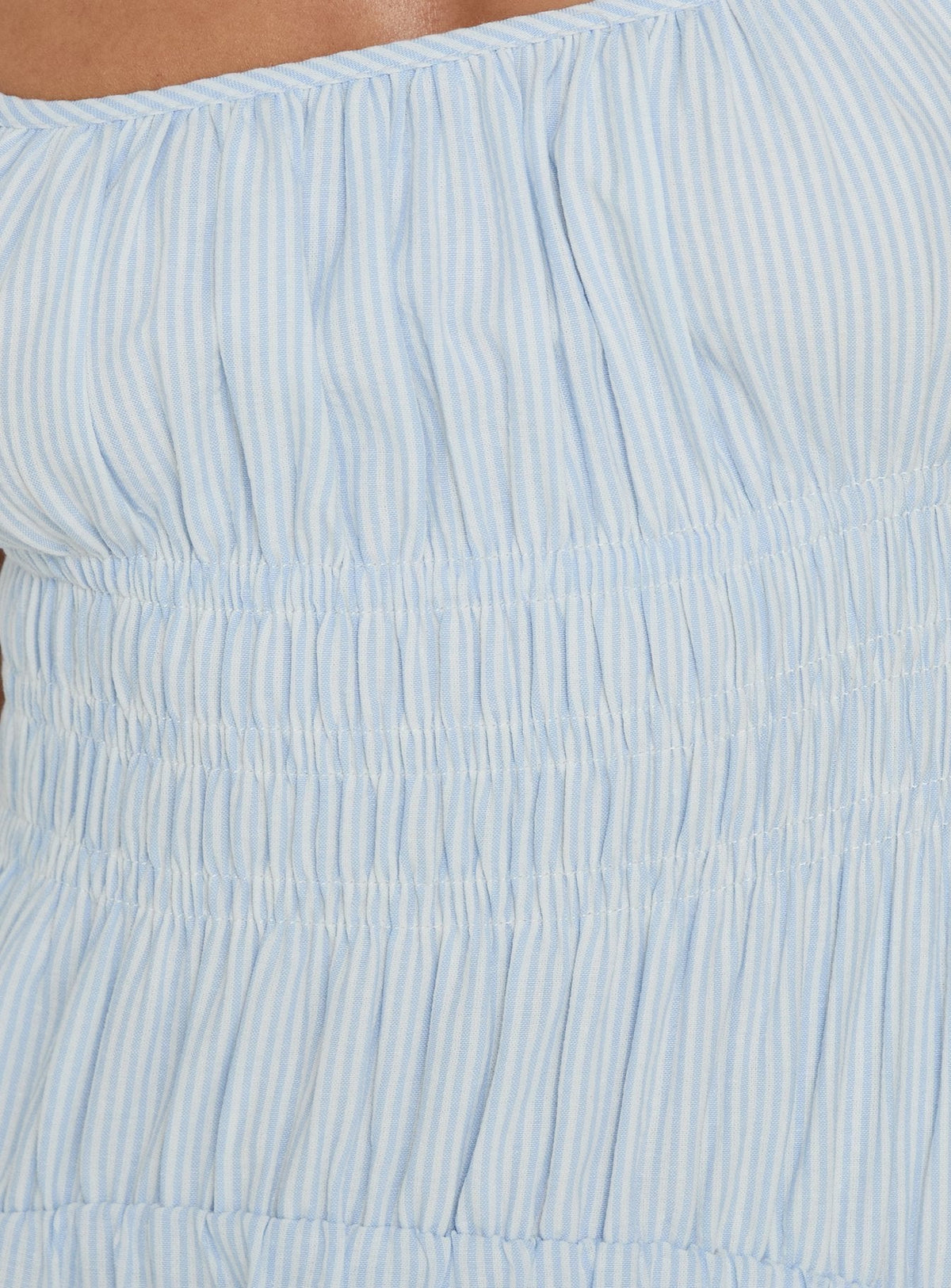 #NOVERA - Vestido Largo Magnolie Azul de Rayas Fruncido -