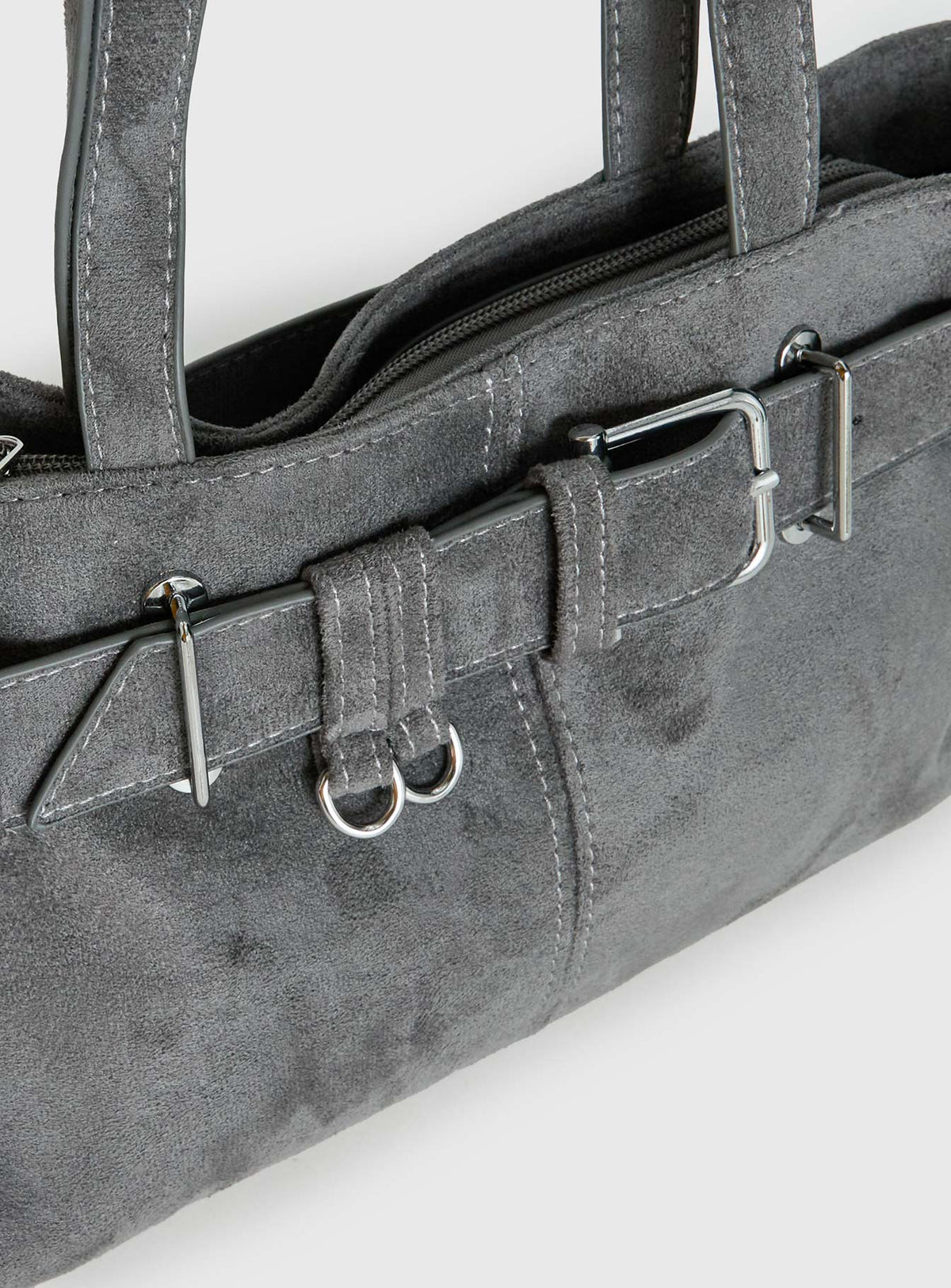 #NOVERA - Bolso de Hombro Montserrat Gris Antracita de Ante Sintético -