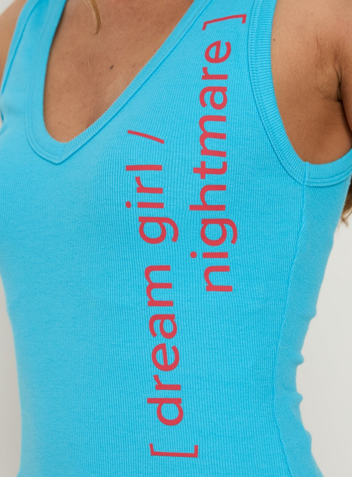 #NOVERA - Camiseta de Tirantes Dreamgirl Azul Estampada con Cuello en V -