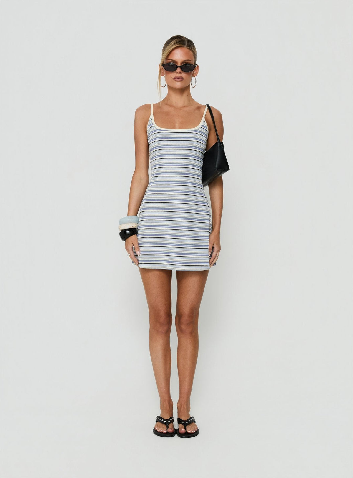 #NOVERA - Vestido Mini A Azul y Amarillo de Rayas -